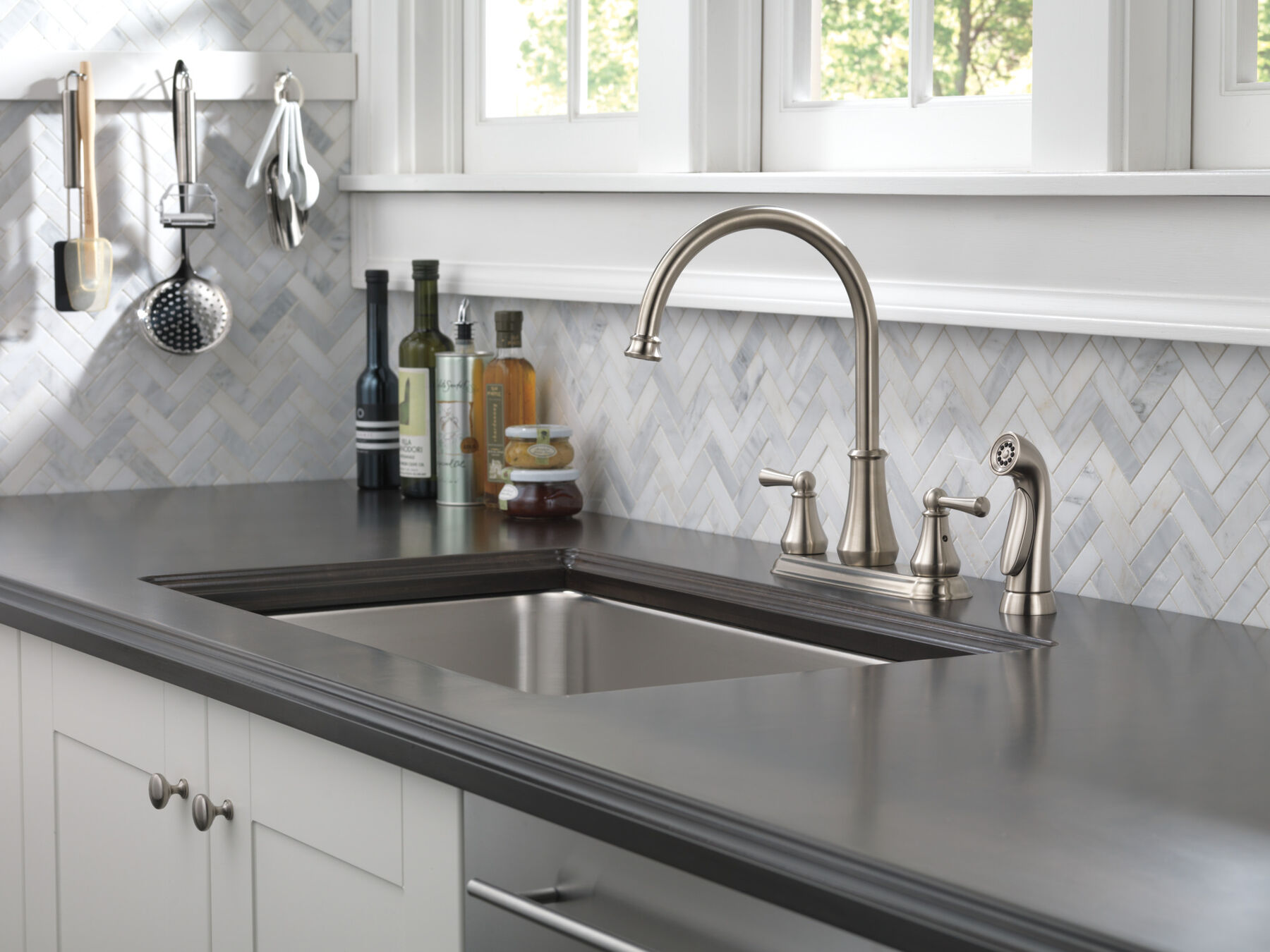 Two Handle Kitchen Faucet with Spray (Recertified), image 1