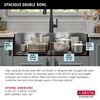 33&rdquo; Workstation Kitchen Sink&nbsp;Drop-In Top Mount&nbsp;16 Gauge&nbsp;Stainless Steel 50/50 Double Bowl with&nbsp;WorkFlow&trade; Ledge&nbsp;and Accessories