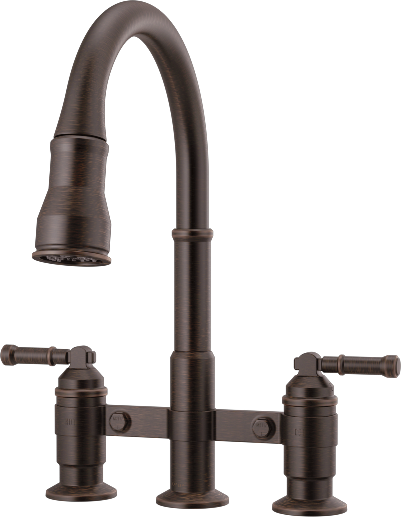 Two Handle Pull-Down Bridge Kitchen Faucet, image 5