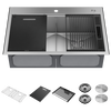33” Workstation Kitchen Sink Drop-In Top Mount 16 Gauge Stainless Steel 50/50 Double Bowl with WorkFlow™ Ledge and Accessories