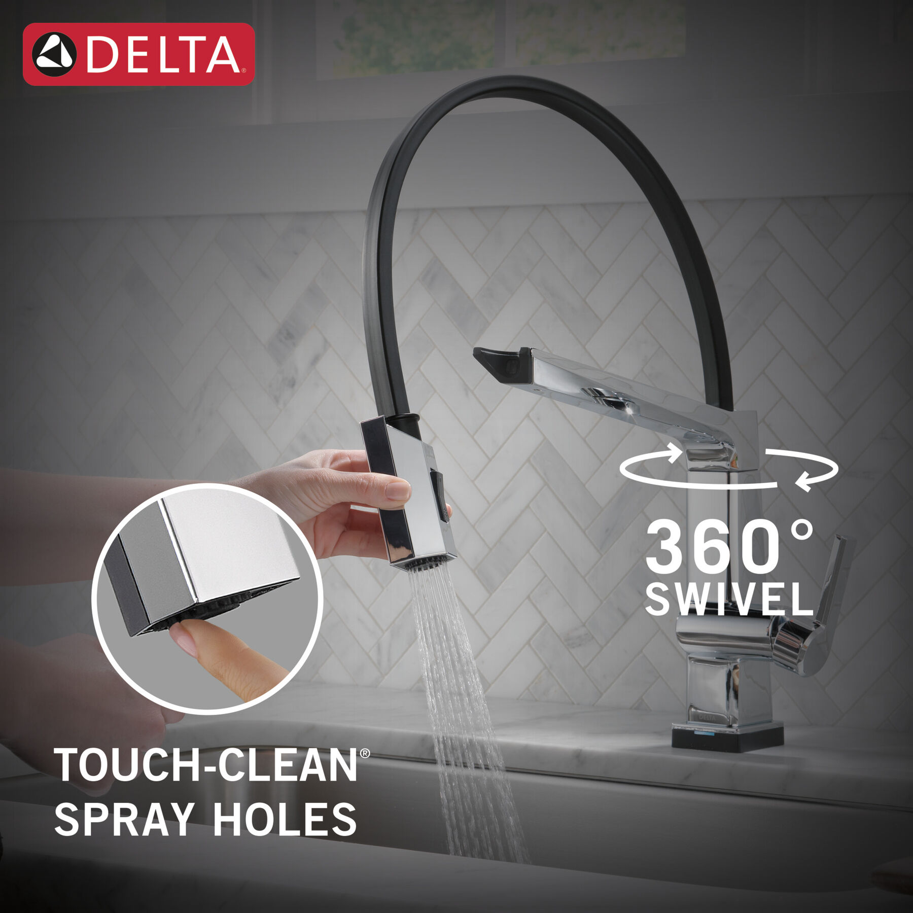 Single Handle Exposed Hose Kitchen Faucet with Touch<sub>2</sub>O Technology, image 4
