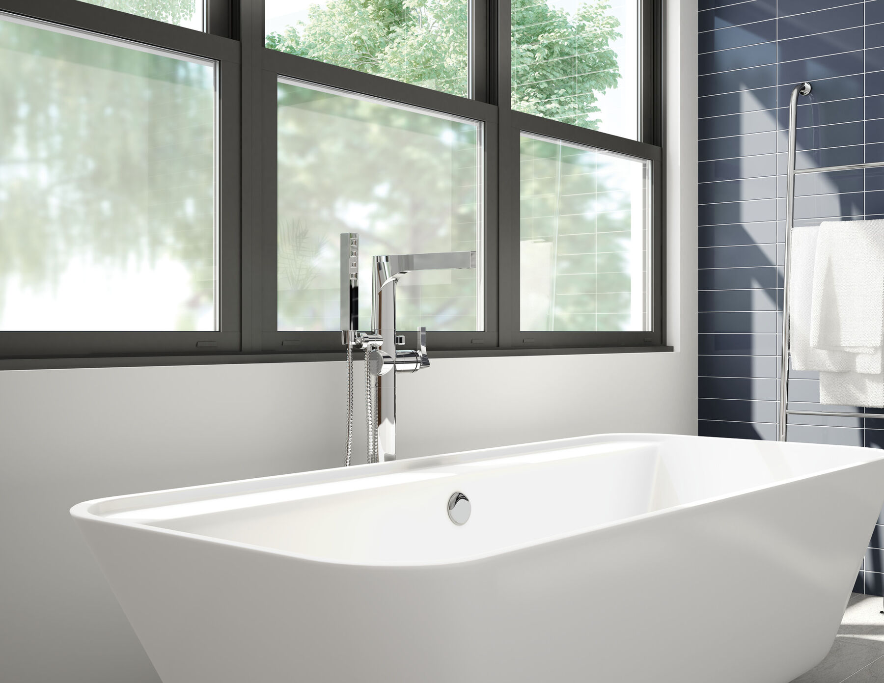 Single Handle Floor Mount Tub Filler Trim with Hand Shower, image 16