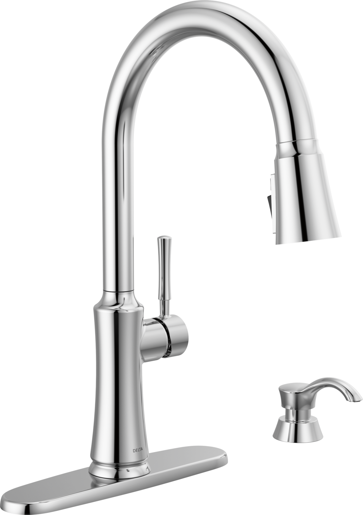 Single Handle Pull-Down Kitchen Faucet with Soap Dispenser and ShieldSpray Technology, image 1
