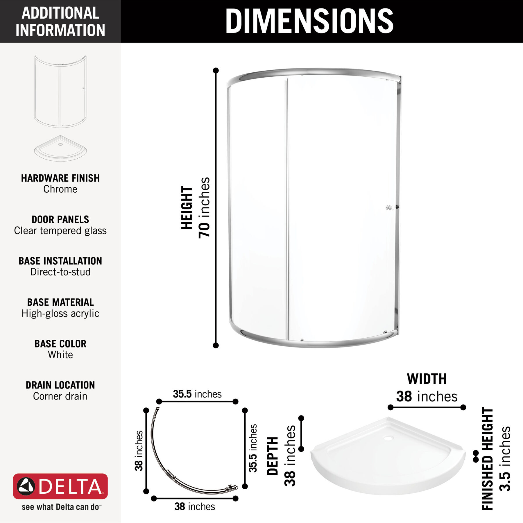 38x38 Corner Shower Bundle - Round, image 1