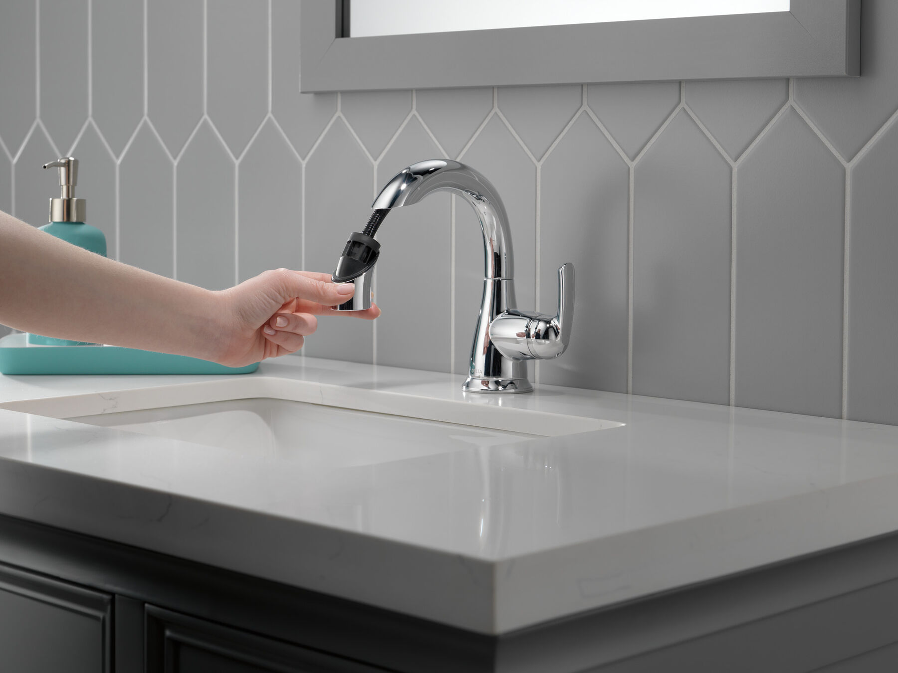 Single Handle Pull-Down Bathroom Faucet, image 6