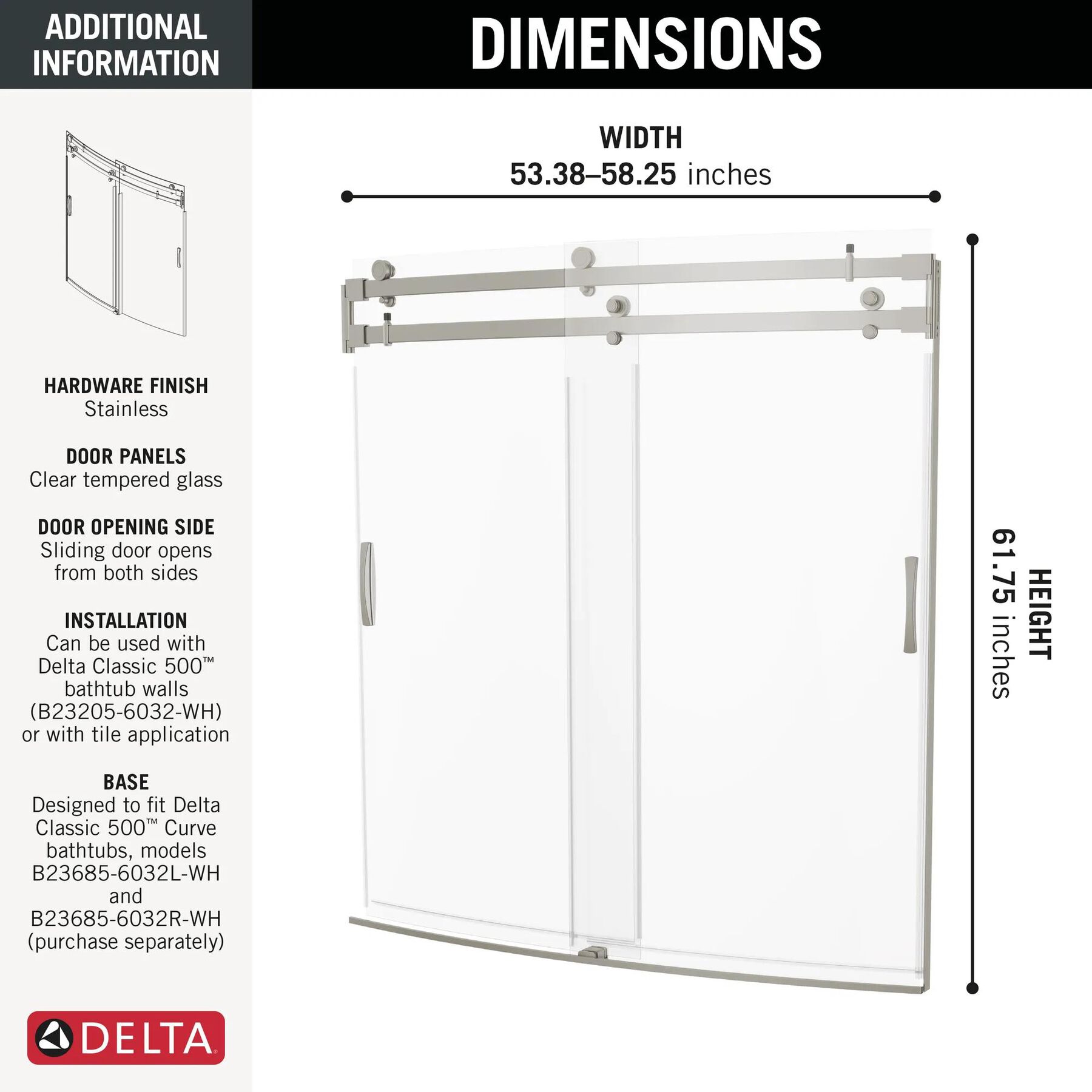 60"x32" Classic 500 Curved Bathtub Door