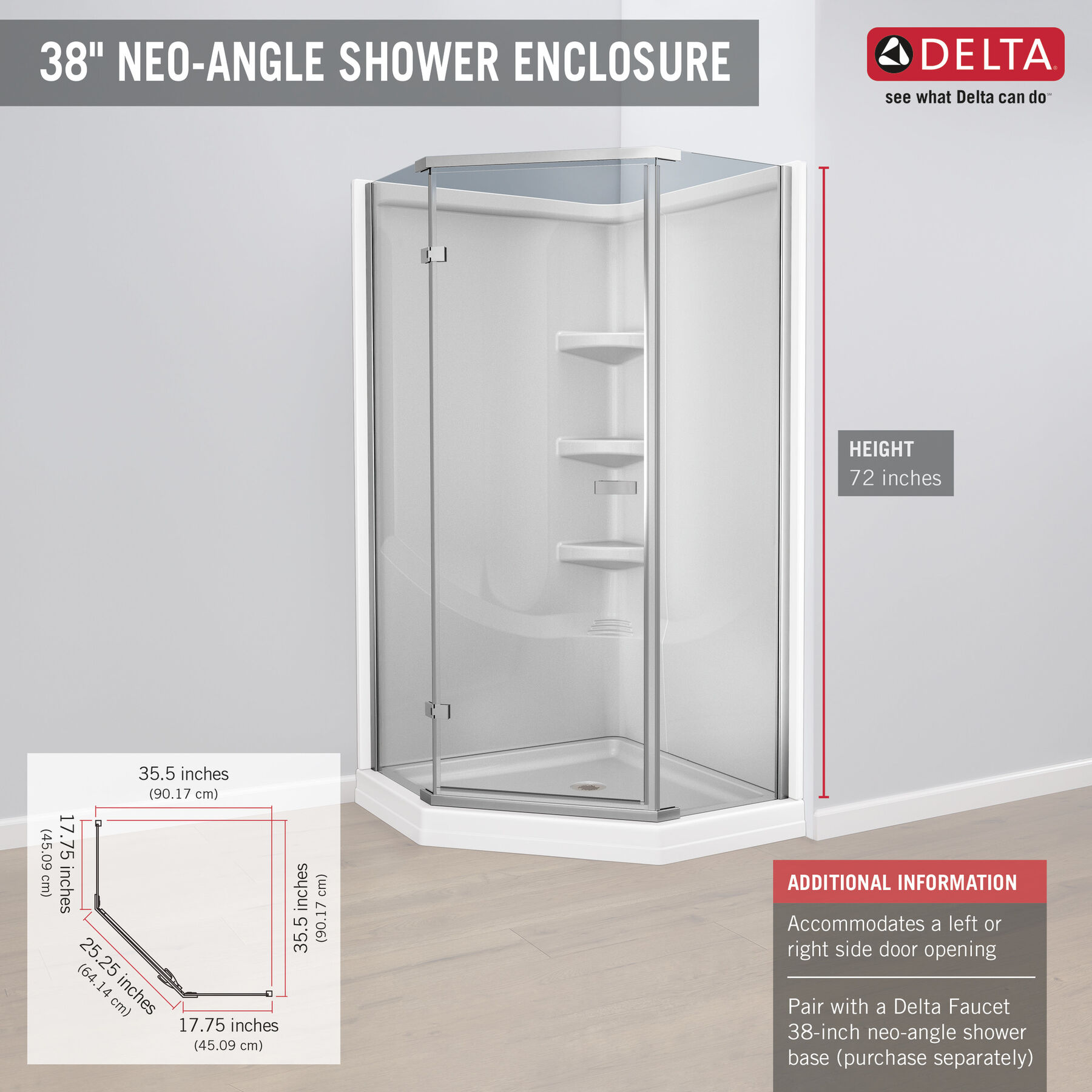 38" Frameless Neo Angle Shower Enclosure, image 3
