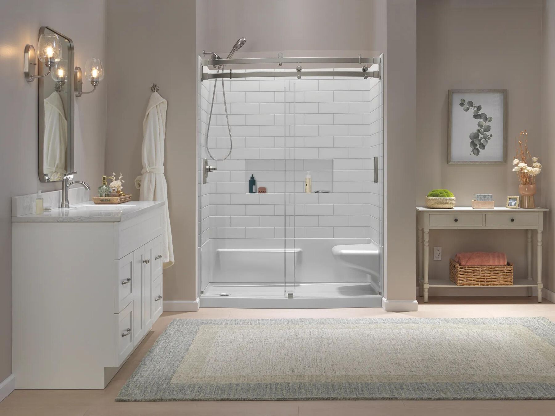 60x32 Alcove Shower Base with Door Bundle - Right Seat Left Drain Curve