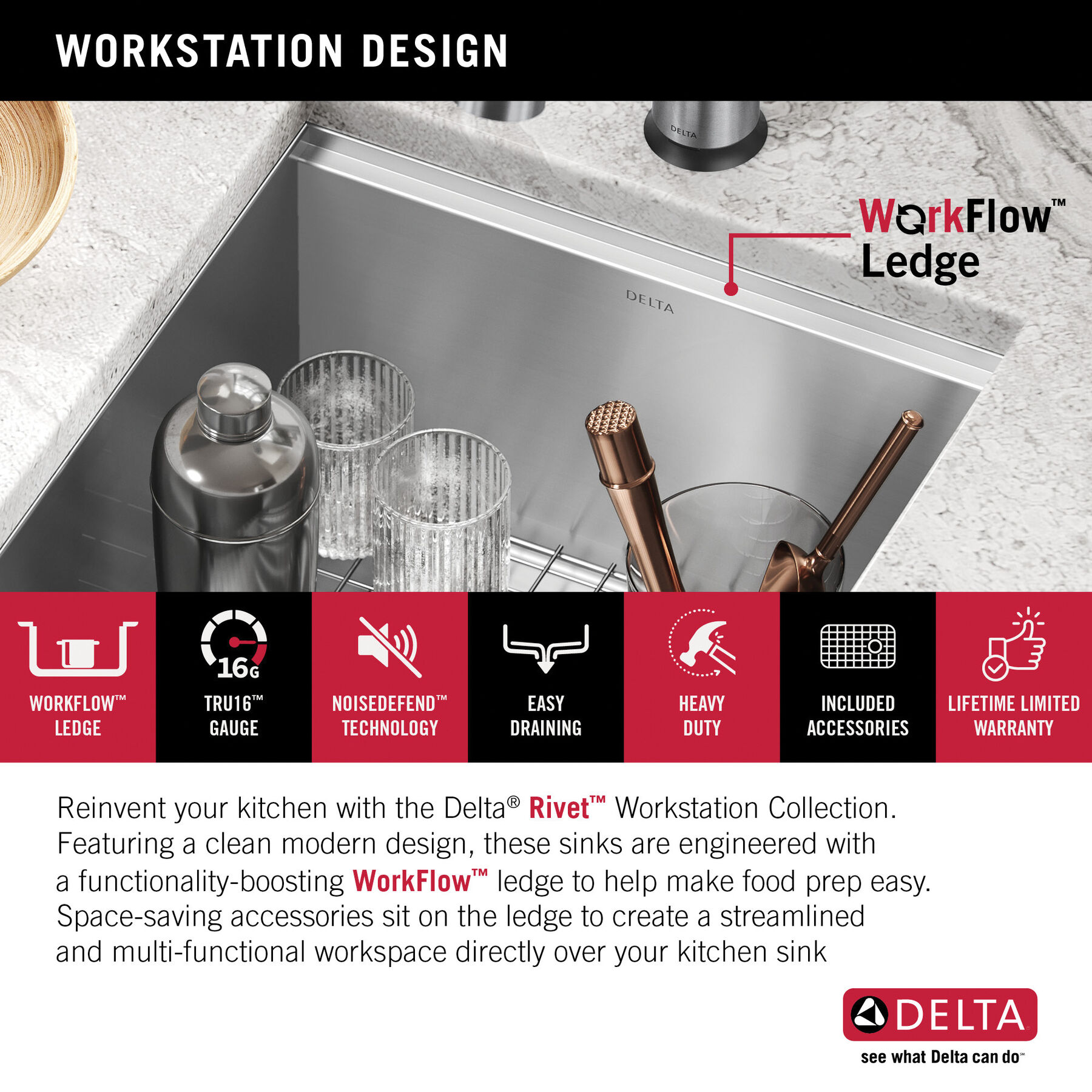 17” Workstation Undermount Single Bowl 16 Gauge Stainless Steel Bar Prep Kitchen Sink with WorkFlow™ Ledge and Accessories, image 6