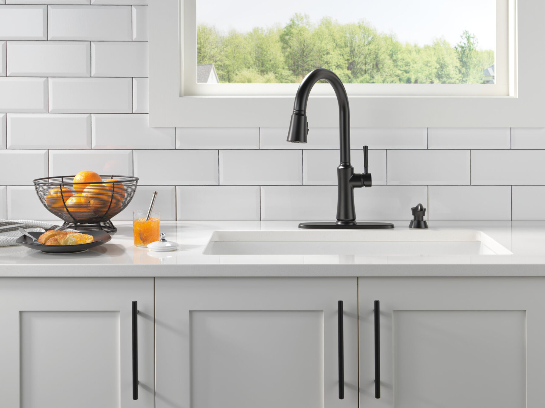 Single Handle Pull-Down Kitchen Faucet with Soap Dispenser and ShieldSpray Technology, image 2