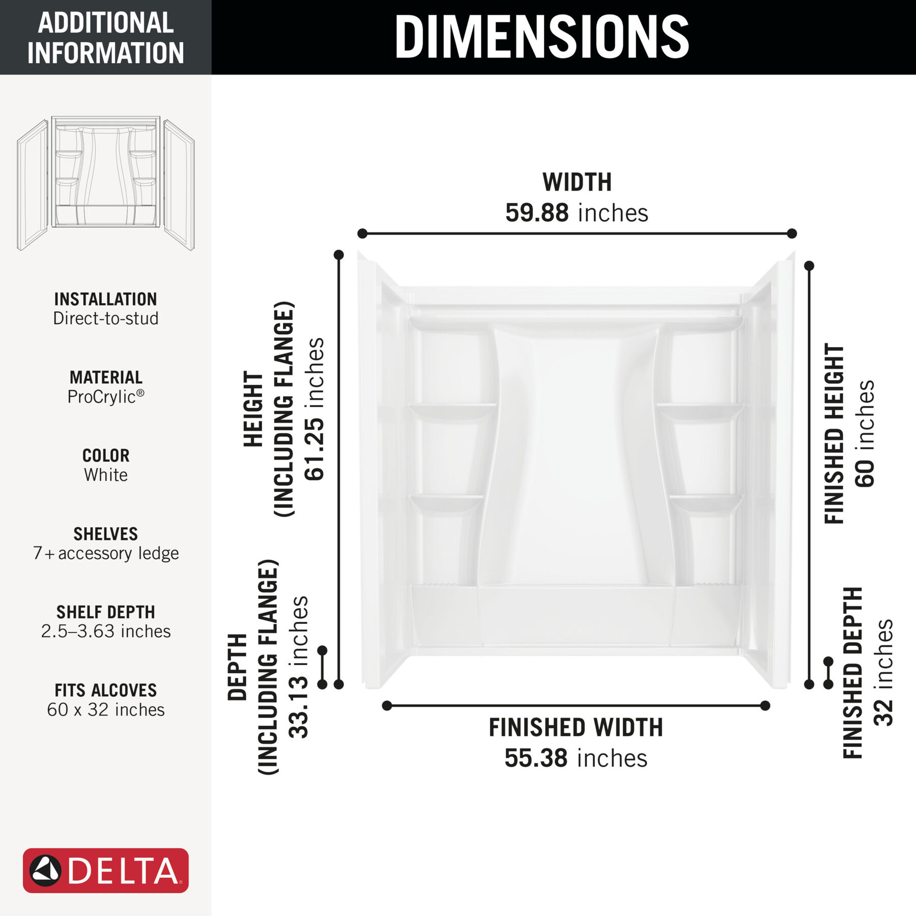 60"x32" Classic 500 Bathtub Wall