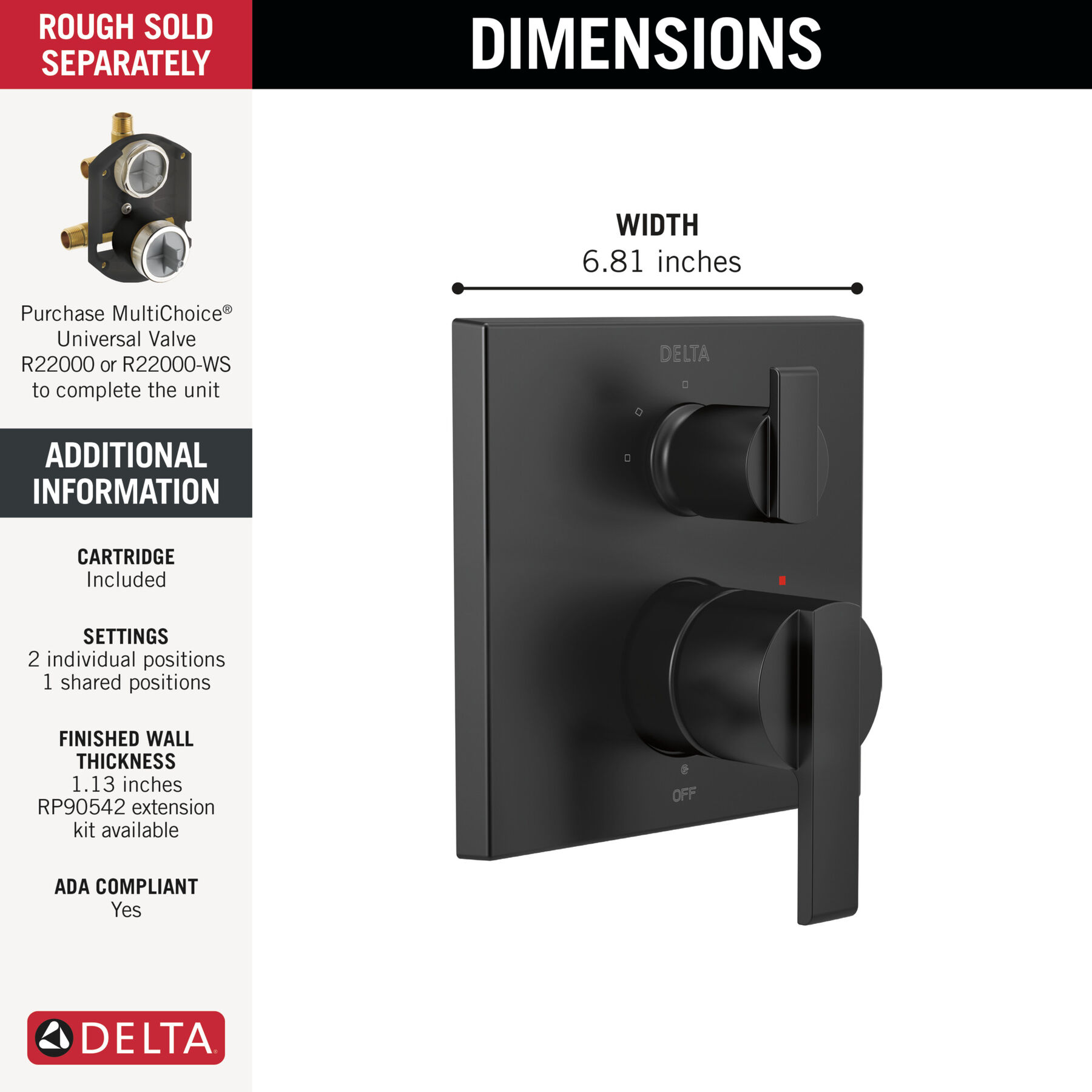 Angular Modern Monitor® 14 Series Valve Trim with 3-Setting Integrated Diverter, image 13