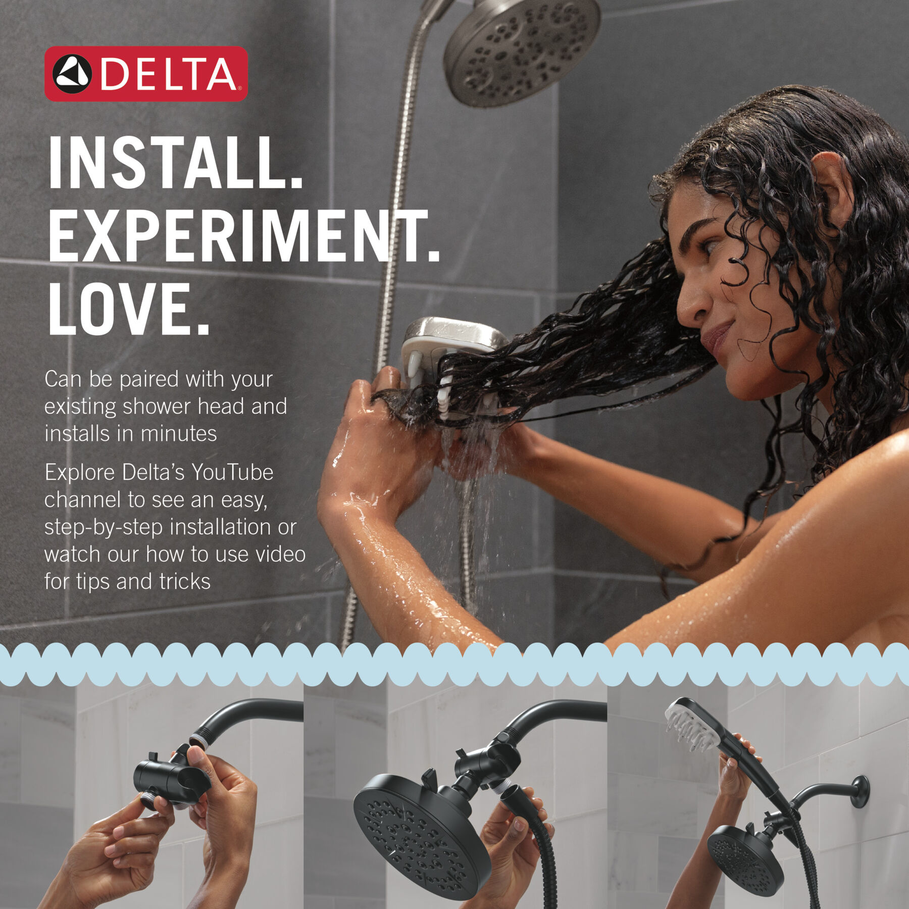Detangling Hand Shower with 4-Setting Showerhead Bundle