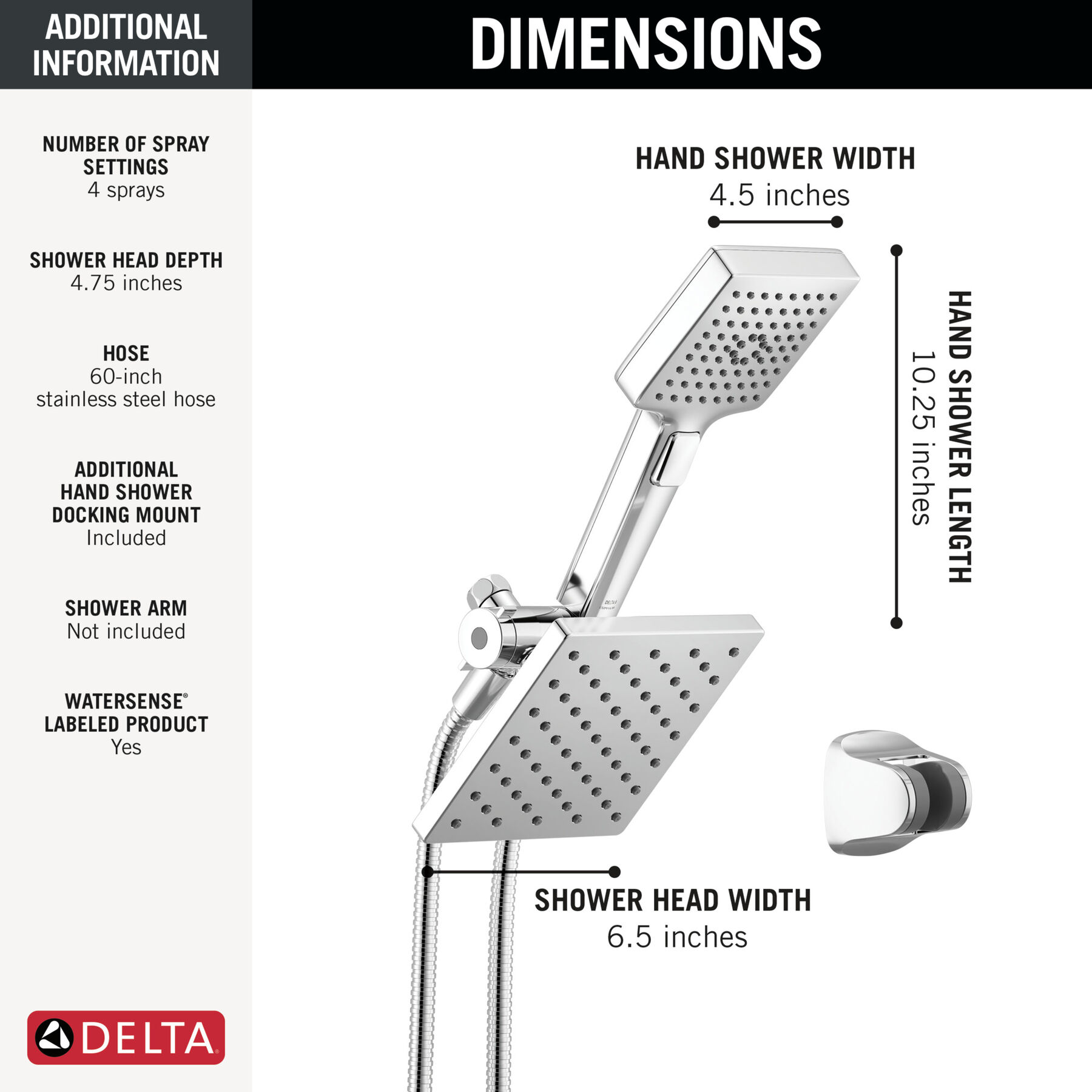 5-Setting Two-in-One Combination Shower with Additional Mount, image 6
