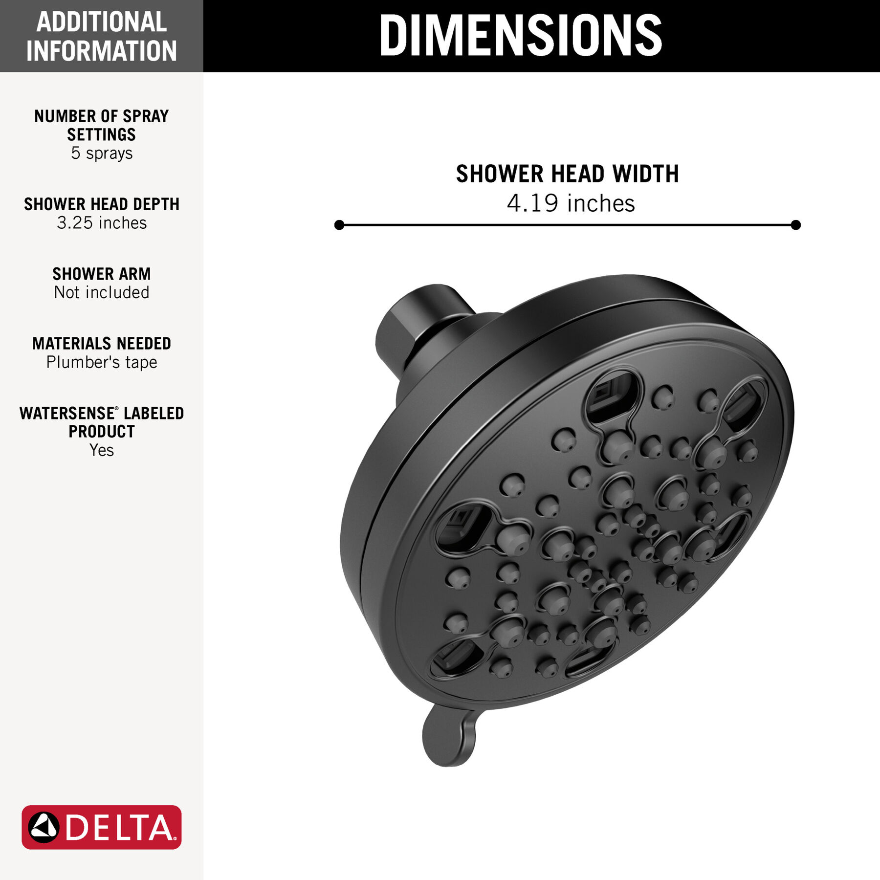 H<sub>2</sub>Okinetic® 5-Setting Contemporary Shower Head, image 2