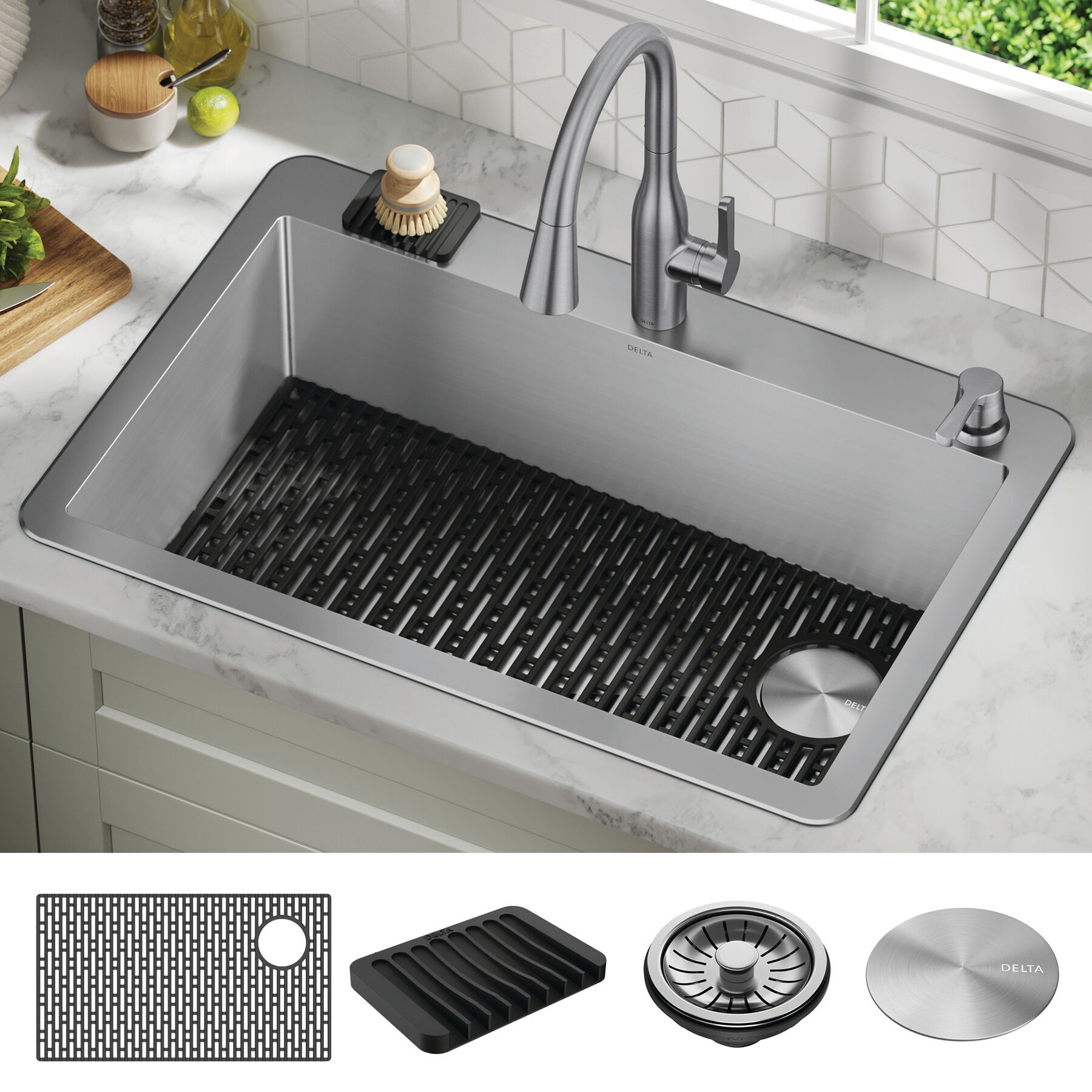 33” Drop-In Undermount Stainless Steel Single Bowl Kitchen Sink with Accessories, image 10