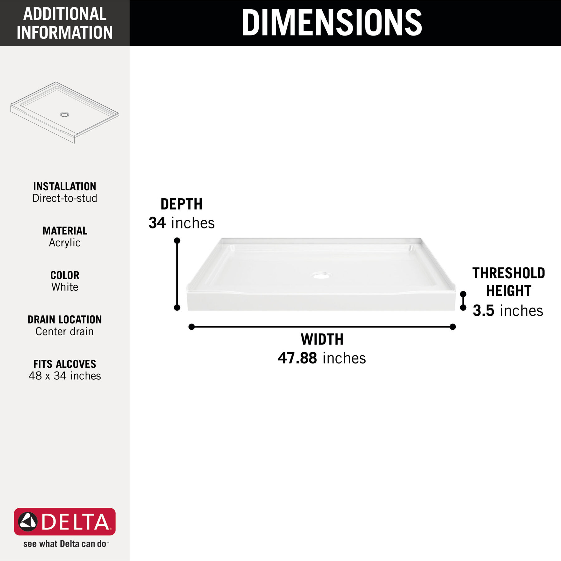 Classic 500 Shower Base 48"x34", image 8