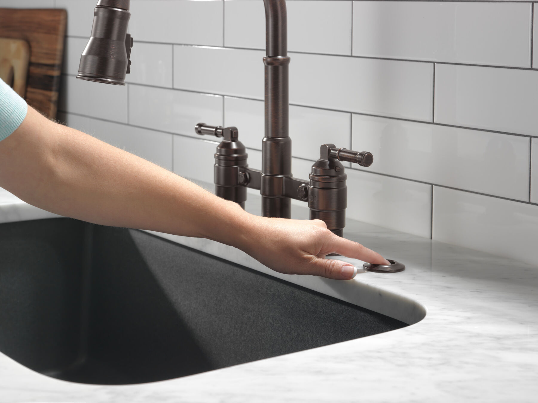 Two Handle Pull-Down Bridge Kitchen Faucet, image 4