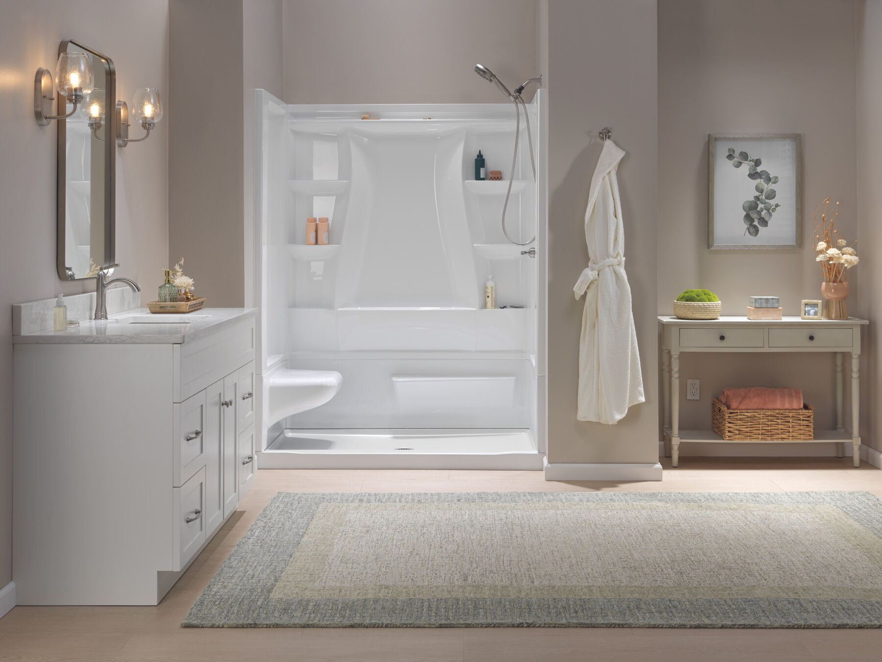 60x32 Alcove Shower Bundle  - Left Seat Center Drain, image 1