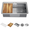 33” Workstation Kitchen Sink Drop-In Top Mount Stainless Steel Single Bowl with WorkFlow™ Ledge and Accessories