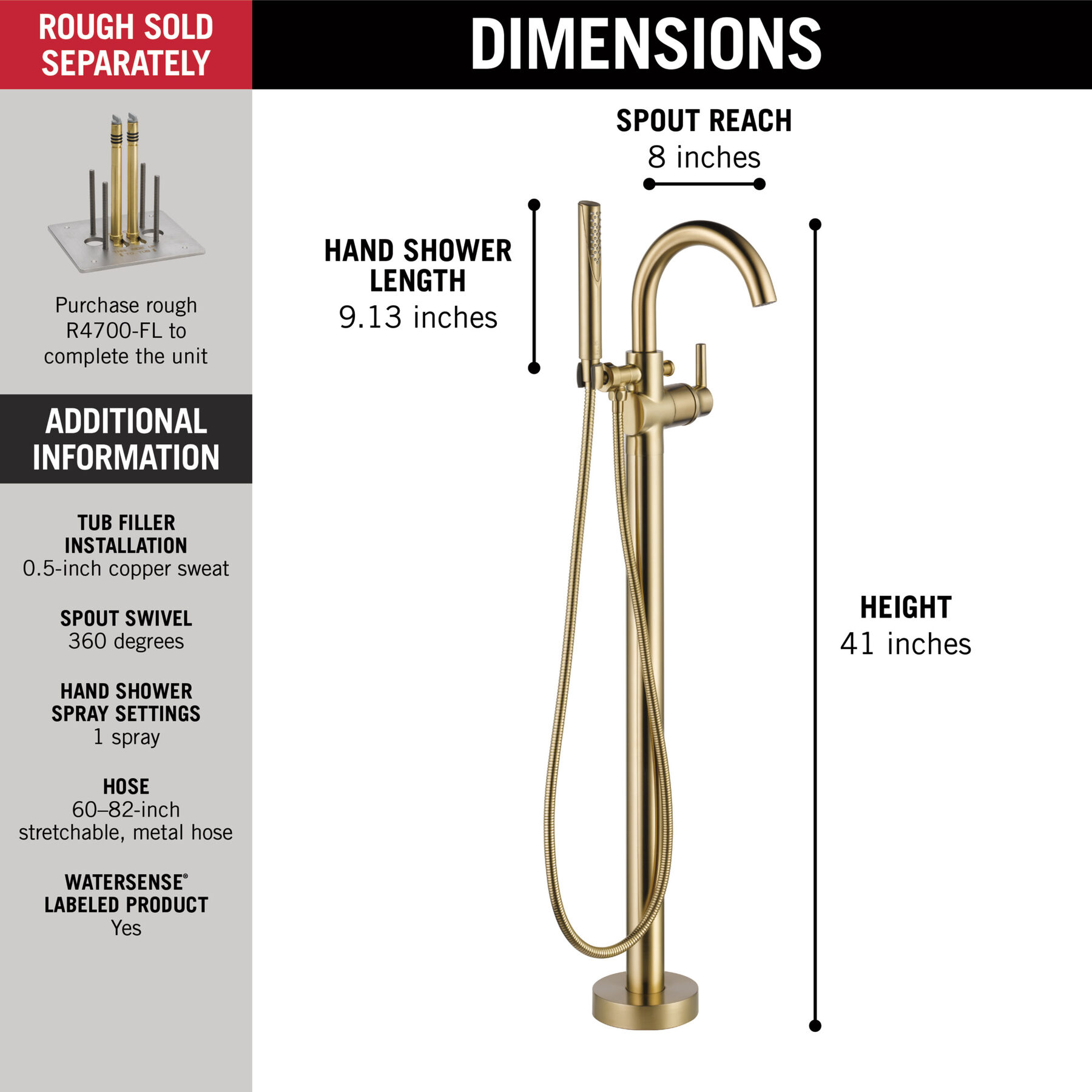 Contemporary Floor-Mount Tub Filler Trim (Recertified), image 3