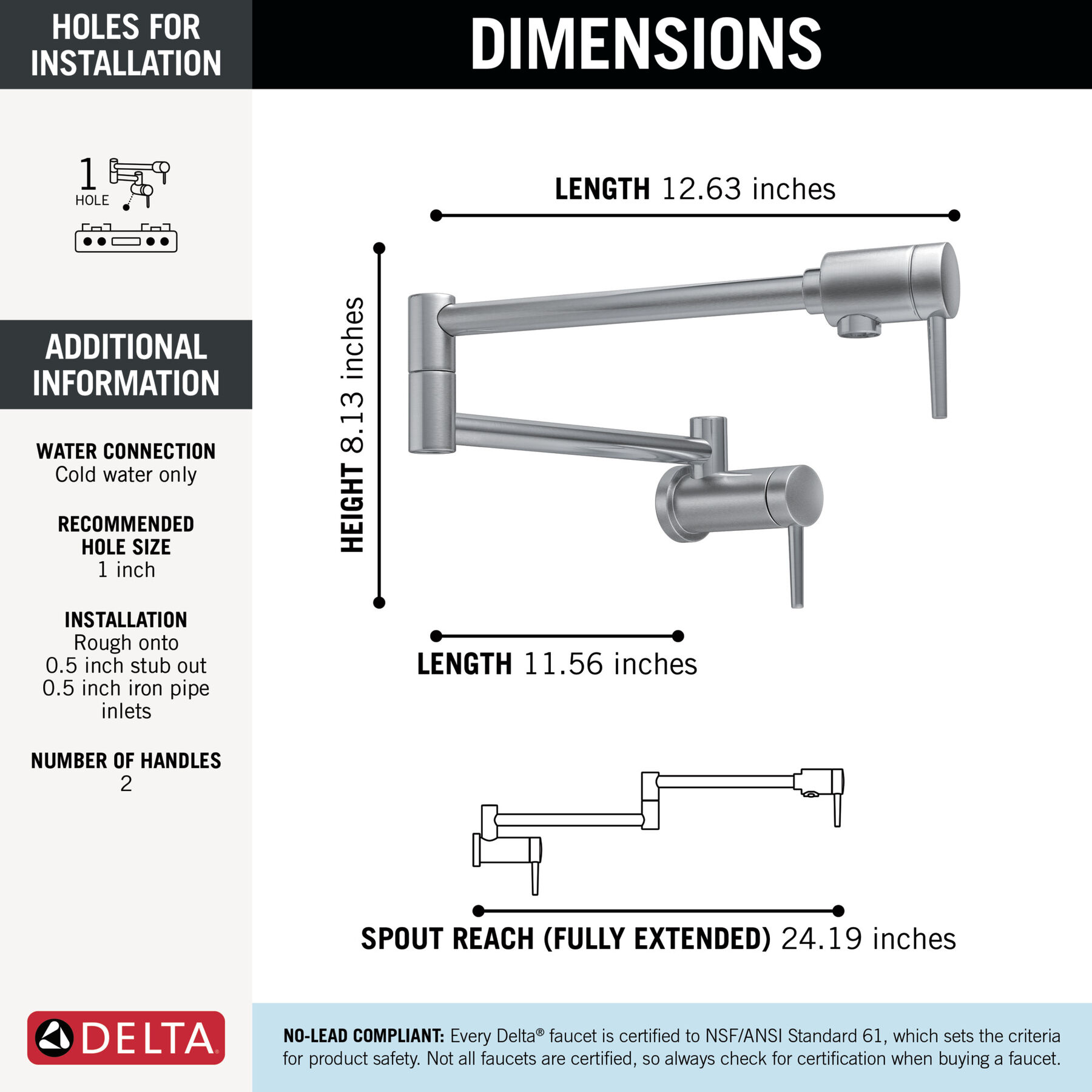 Contemporary Wall Mount Pot Filler, image 1
