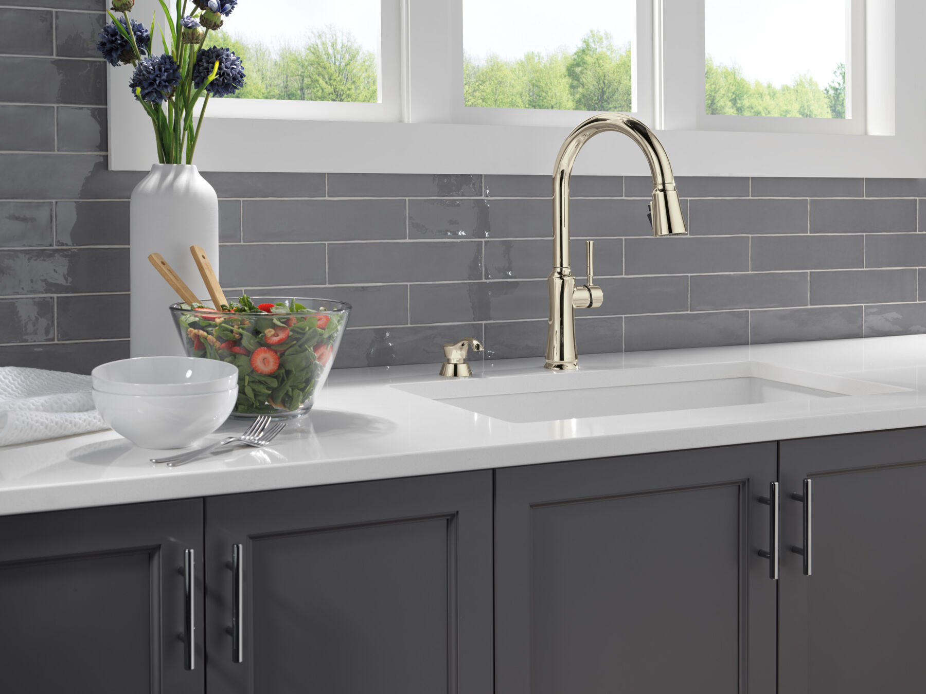 Single Handle Pull-Down Kitchen Faucet with Soap Dispenser and ShieldSpray Technology, image 10