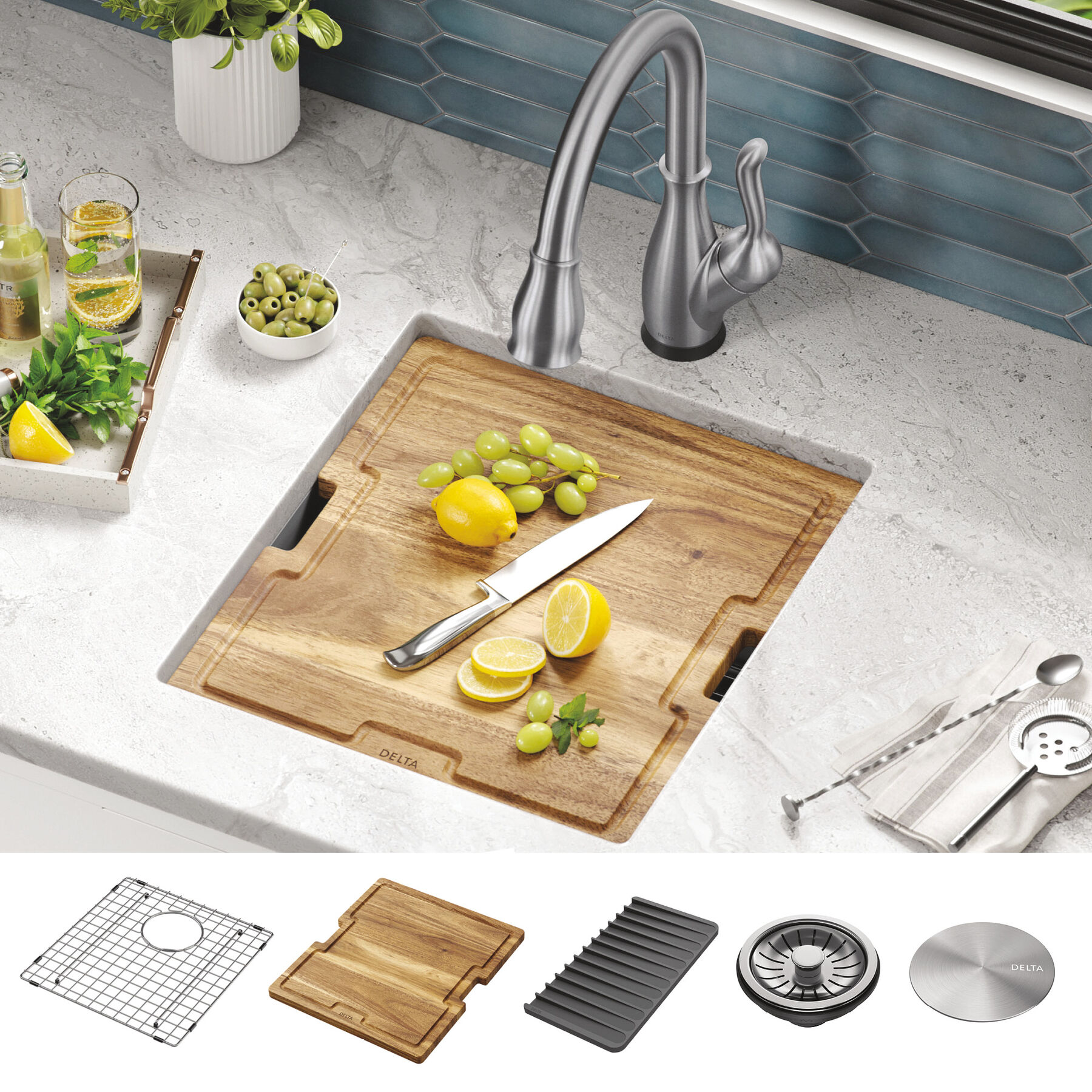 17” Workstation Undermount Single Bowl 16 Gauge Stainless Steel Bar Prep Kitchen Sink with WorkFlow™ Ledge and Accessories, image 11