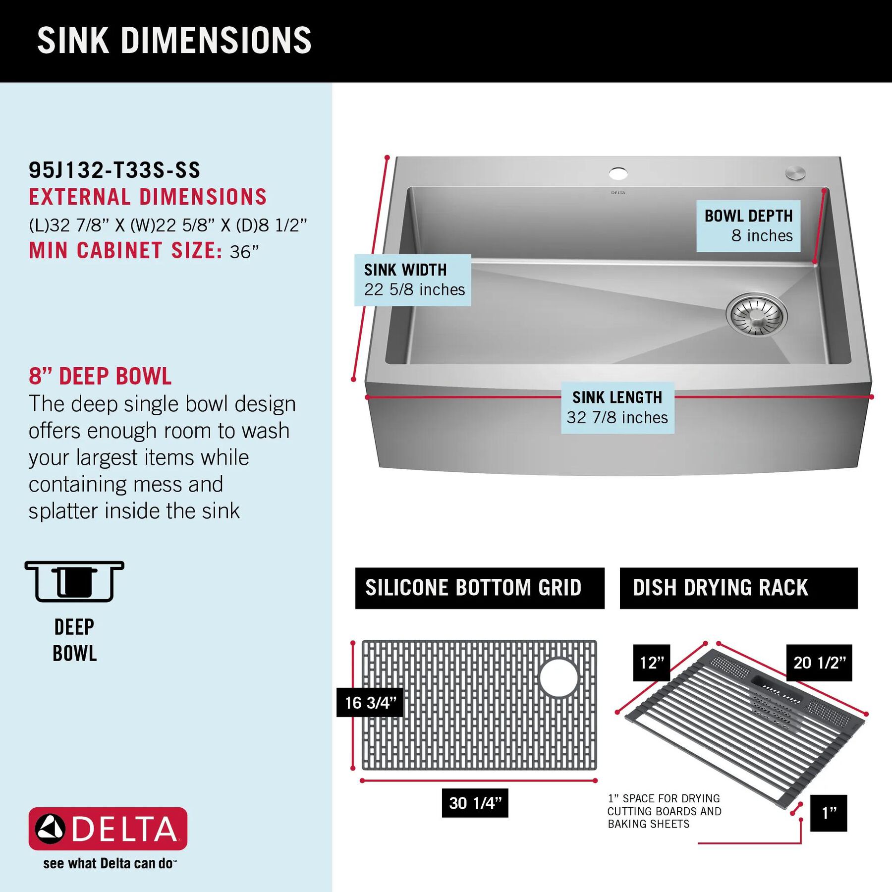 33&rdquo; Retrofit Farmhouse Apron Front 16 Gauge Stainless Steel Single Bowl Kitchen Sink for Undermount / Drop-In Installation with Accessories