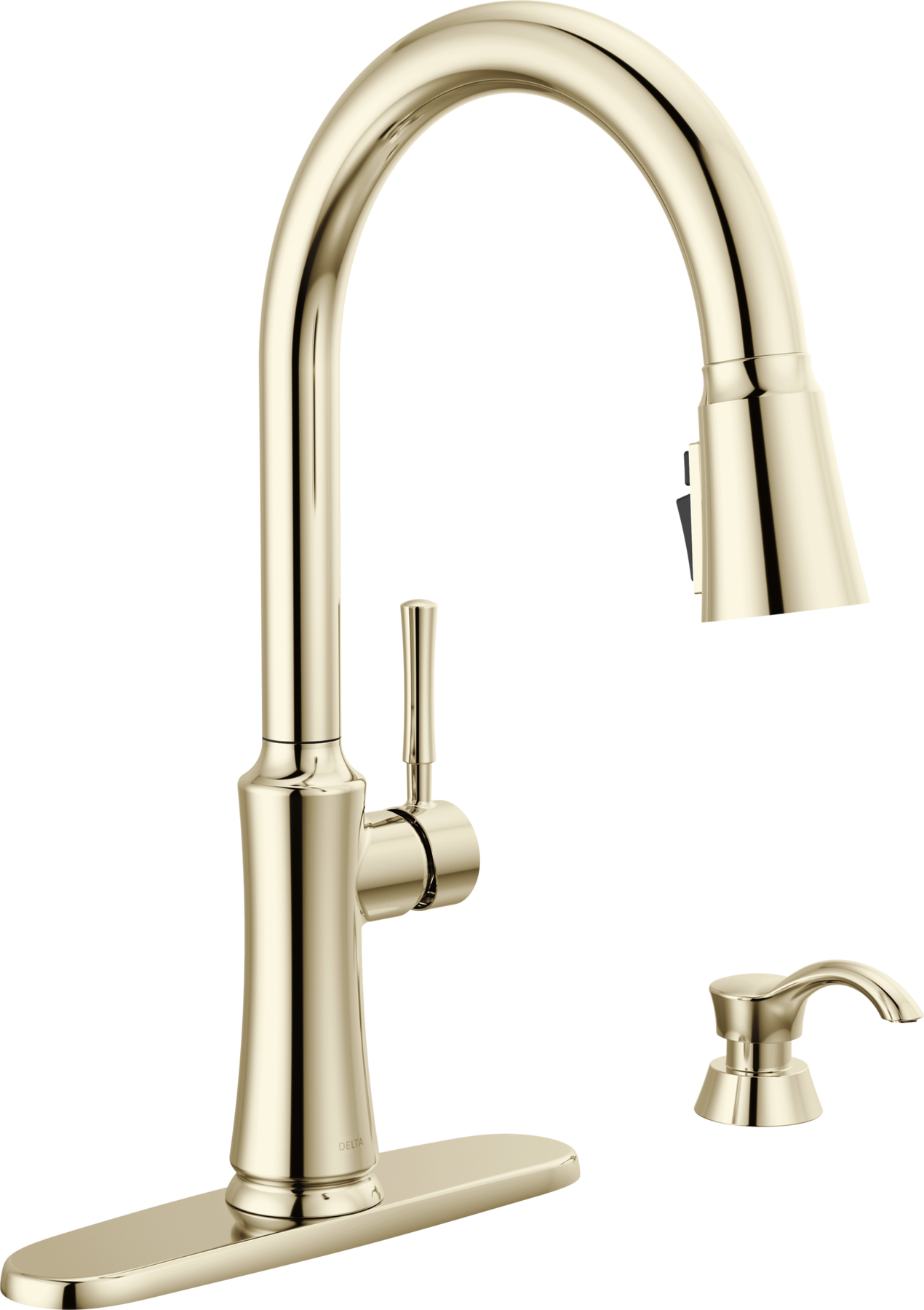 Single Handle Pull-Down Kitchen Faucet with Soap Dispenser and ShieldSpray Technology, image 1