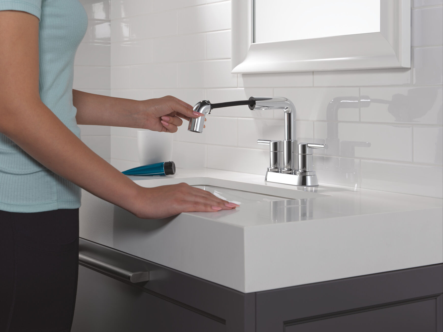 Two Handle Centerset Pull-Down Bathroom Faucet, image 3