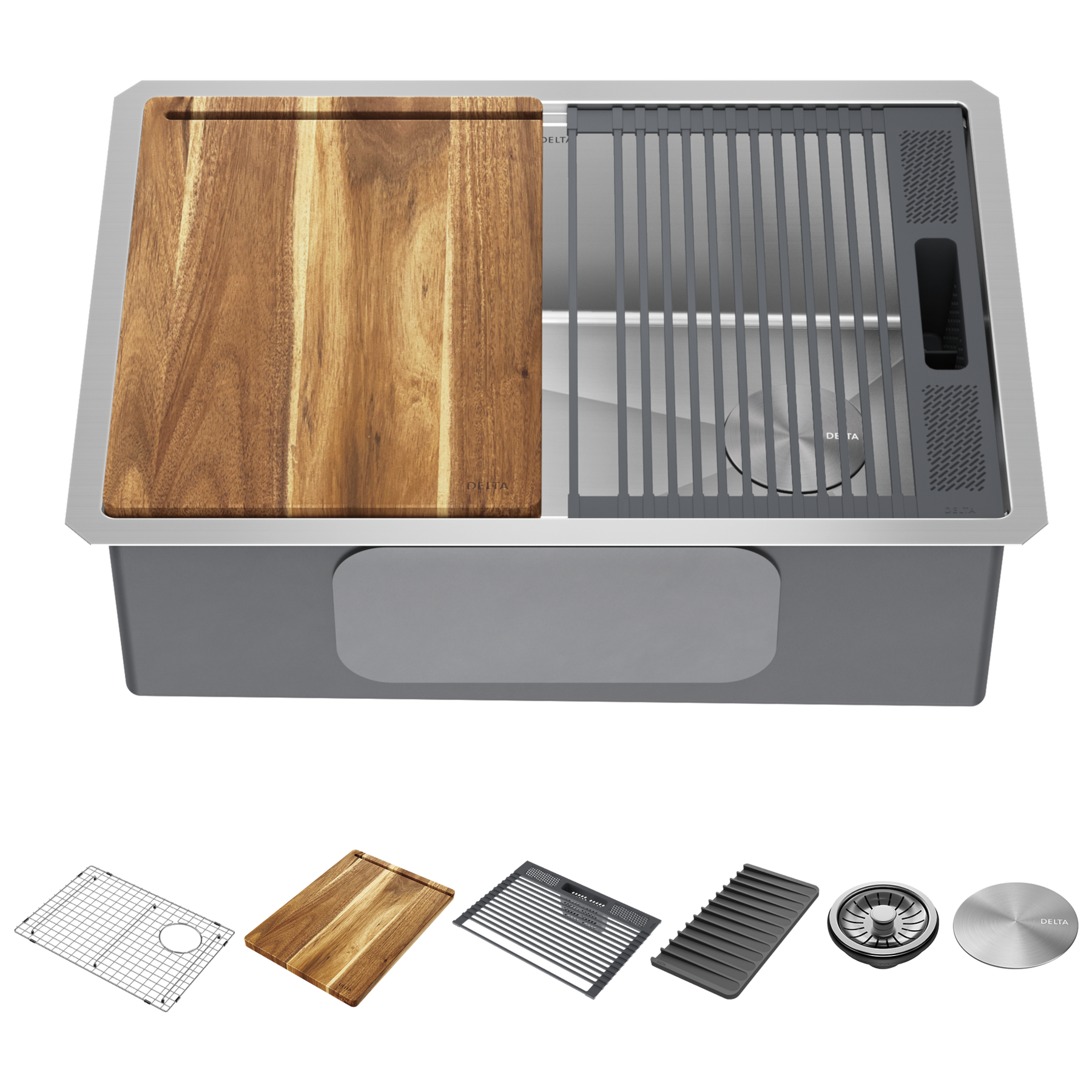27” Workstation Kitchen Sink Undermount Stainless Steel Single Bowl with WorkFlow™ Ledge and Accessories