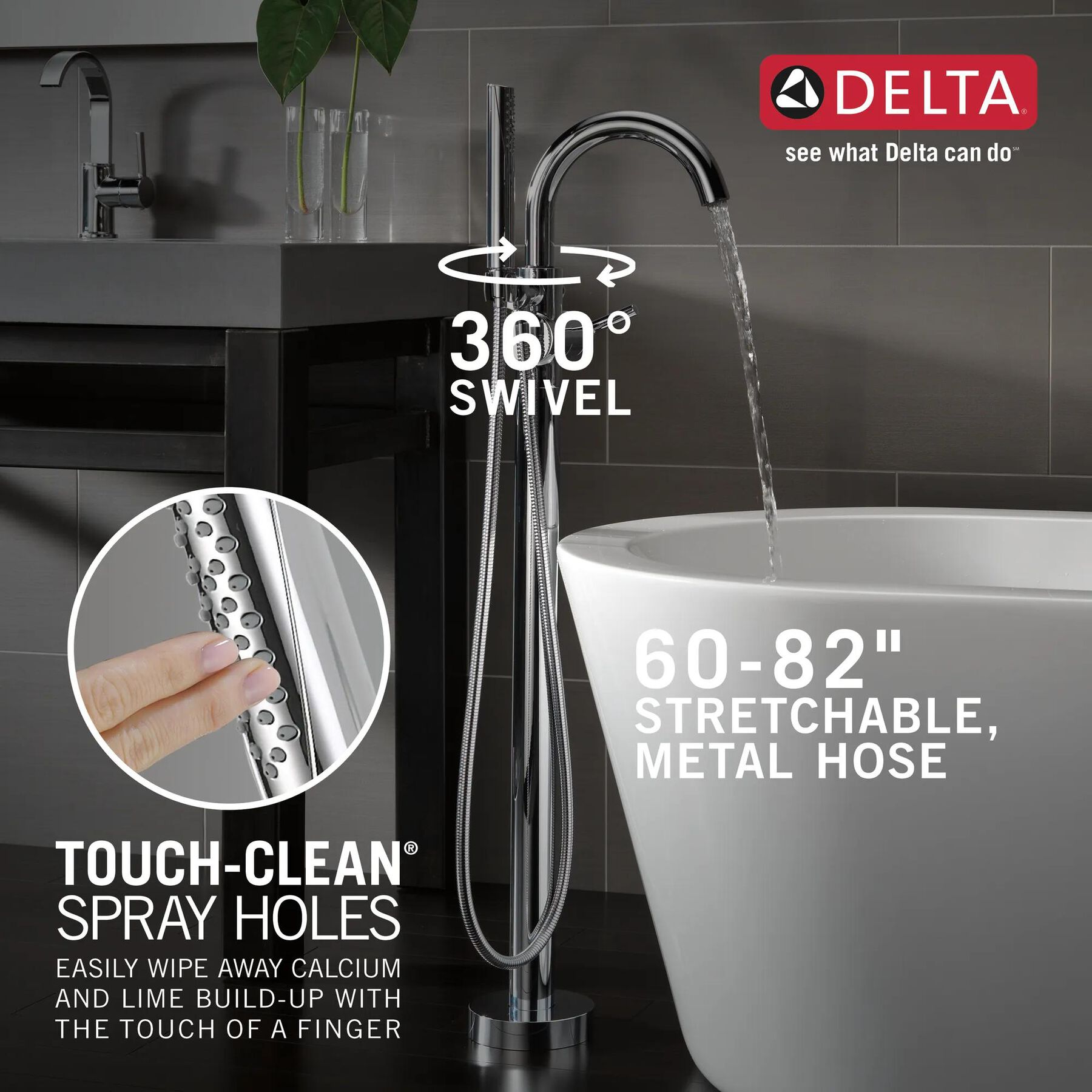Single Handle Floor Mount Tub Filler Trim with Hand Shower