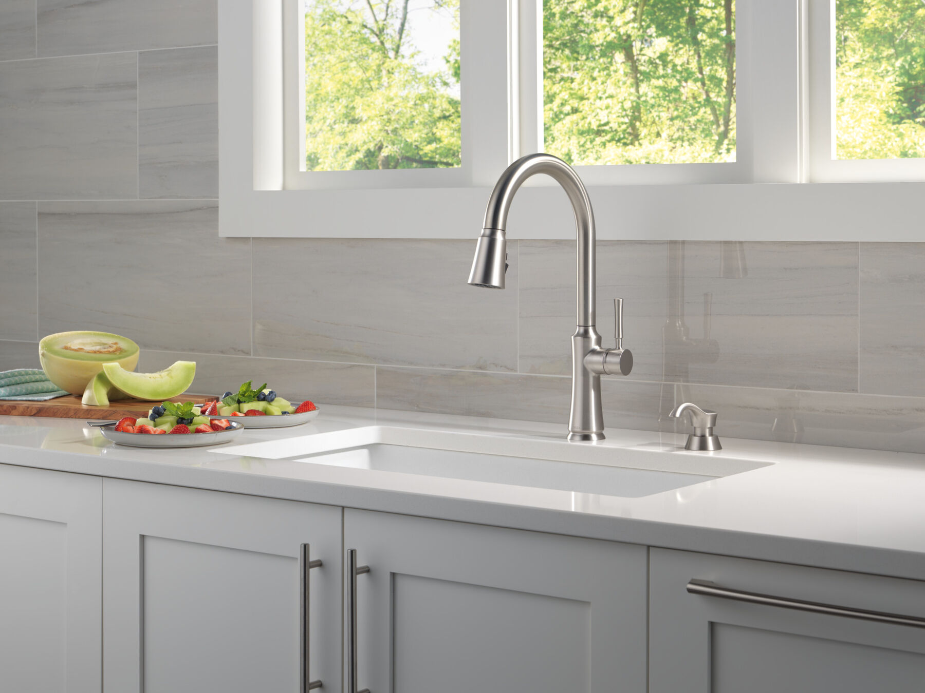 Single Handle Pull-Down Kitchen Faucet with Soap Dispenser and ShieldSpray Technology, image 10