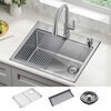 25” Stainless Steel Workstation Kitchen Sink Drop-In Undermount Single Bowl with WorkFlow™ Ledge and Accessories