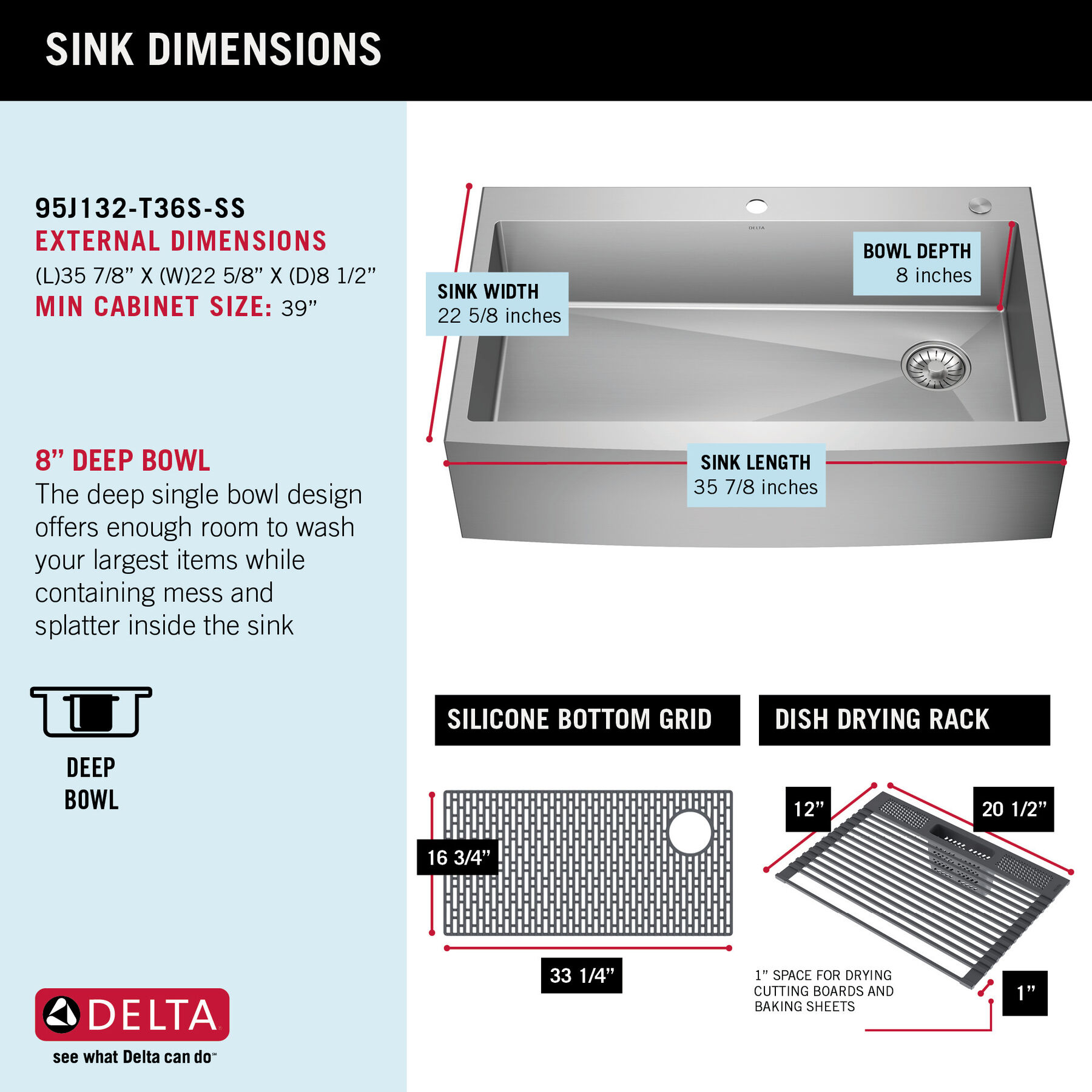 36” Retrofit Farmhouse Apron Front 16 Gauge Stainless Steel Single Bowl Kitchen Sink for Undermount / Drop-In Installation with Accessories, image 8