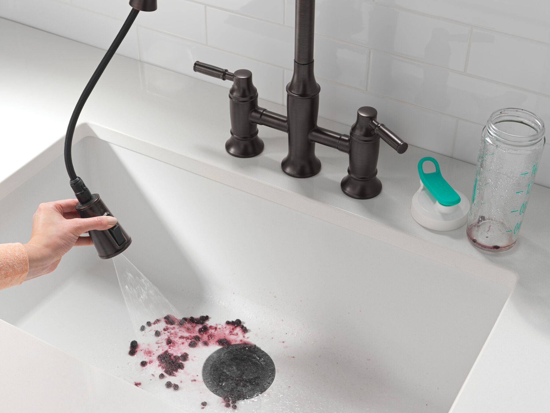 Two Handle Pull-Down Bridge Kitchen Faucet, image 4
