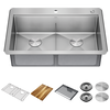 33” Workstation Drop-In Top Mount Double Bowl 16 Gauge Stainless Steel Kitchen Sink with WorkFlow™ Ledge and Accessories