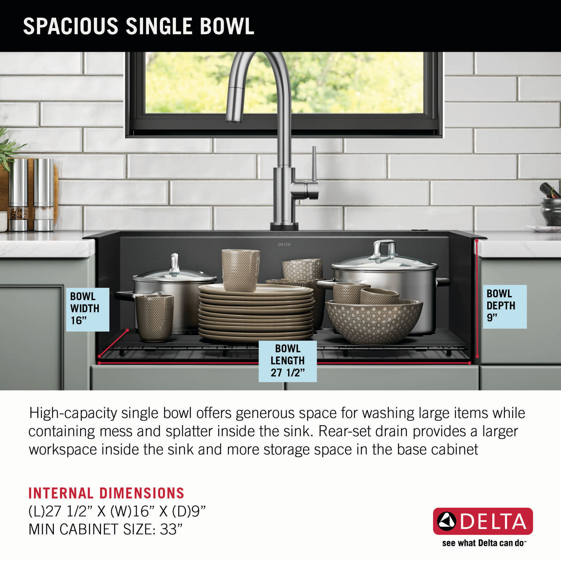 30” Drop-In Top Mount 16 Gauge Workstation Kitchen Sink Single Bowl with WorkFlow™ Ledge and Accessories, image 3