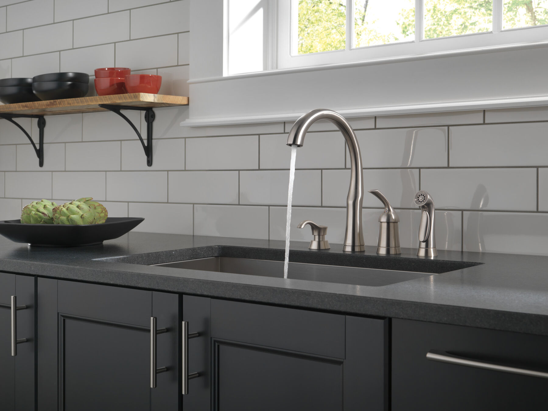 Single Handle Kitchen Faucet with Spray & Soap Dispenser (Recertified)