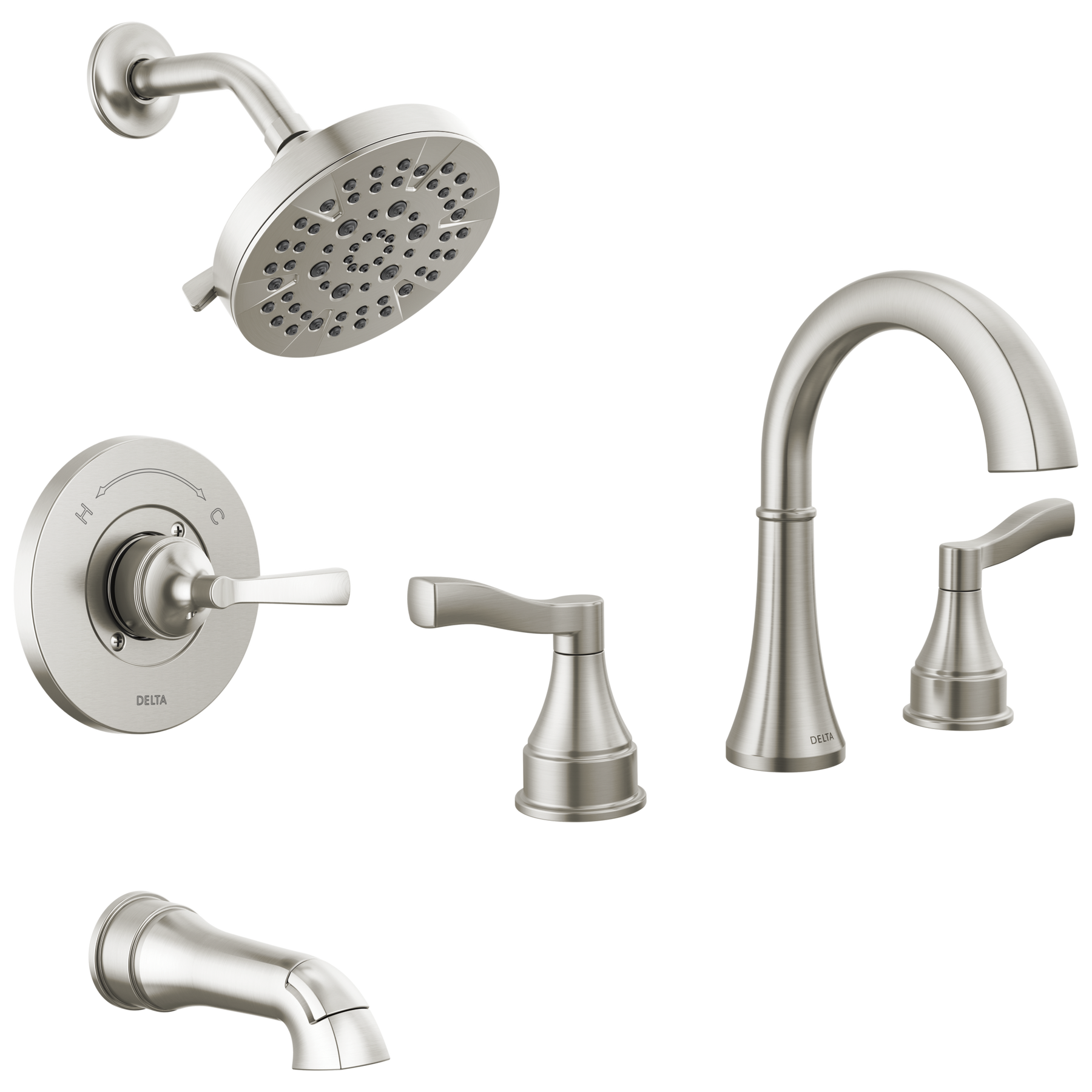 Widespread Lavatory Faucet with 14 Series Tub Shower Trim and Rough Bundle
