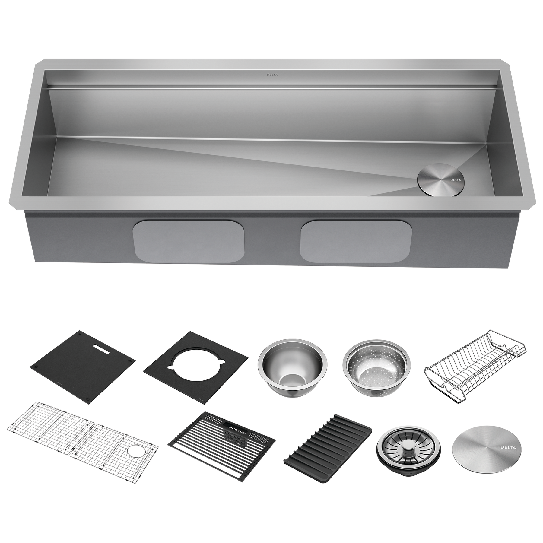 45” Workstation Undermount Single Bowl 16 Gauge Stainless Steel Kitchen Sink with 2-Tier WorkFlow™ Ledge and Accessories