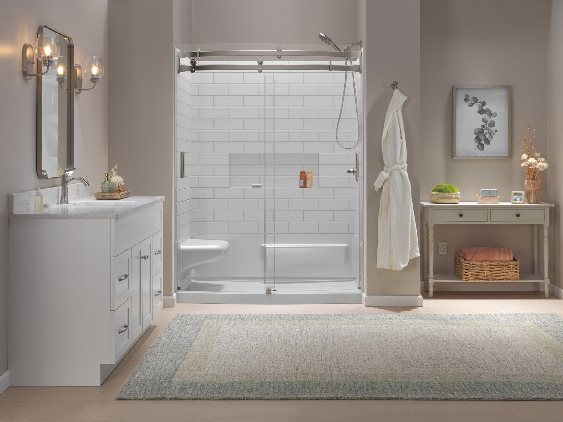 60x32 Alcove Shower Base with Door Bundle - Left Seat Center Drain Curve, image 3