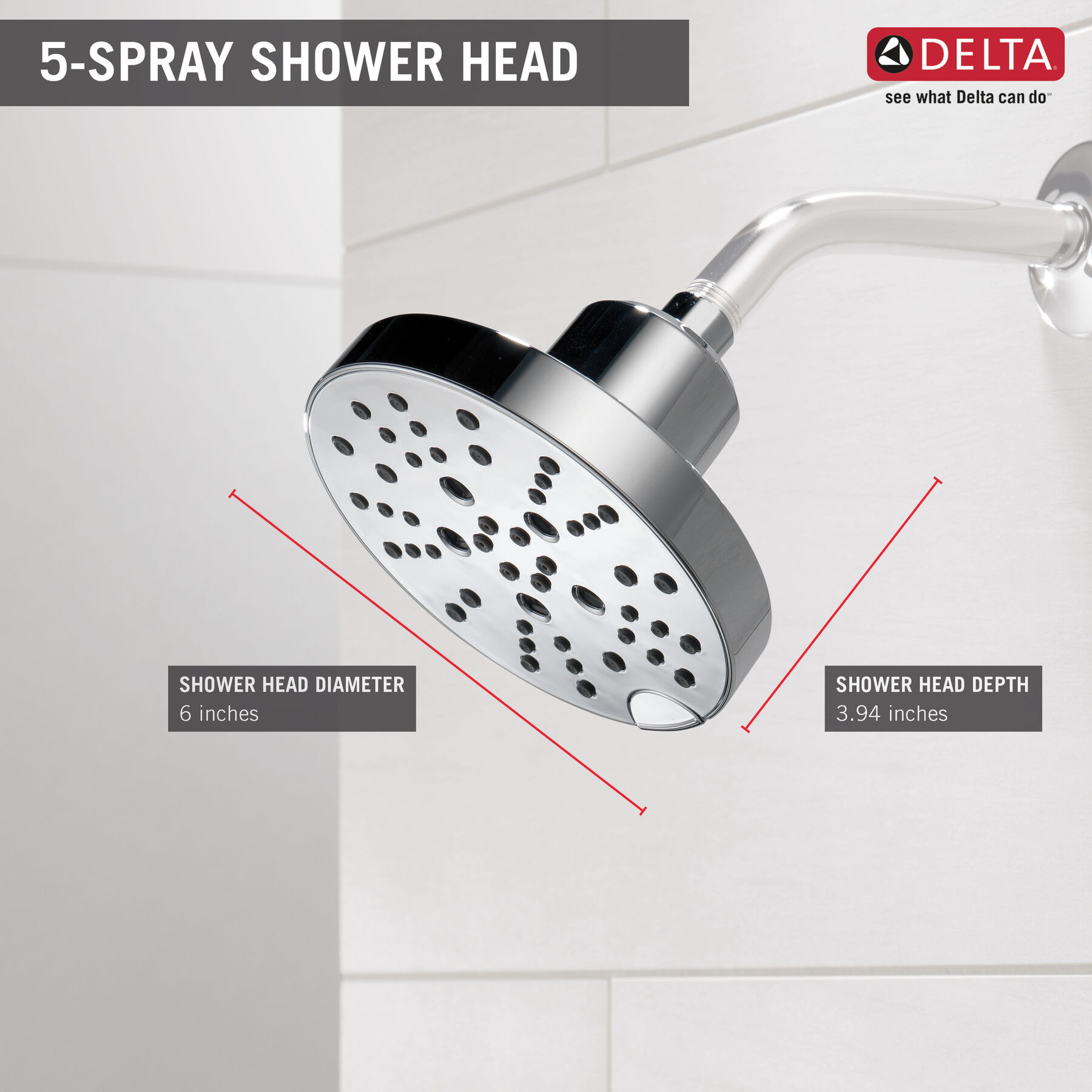 H<sub>2</sub>Okinetic&reg; 5-Setting Contemporary Raincan Shower Head