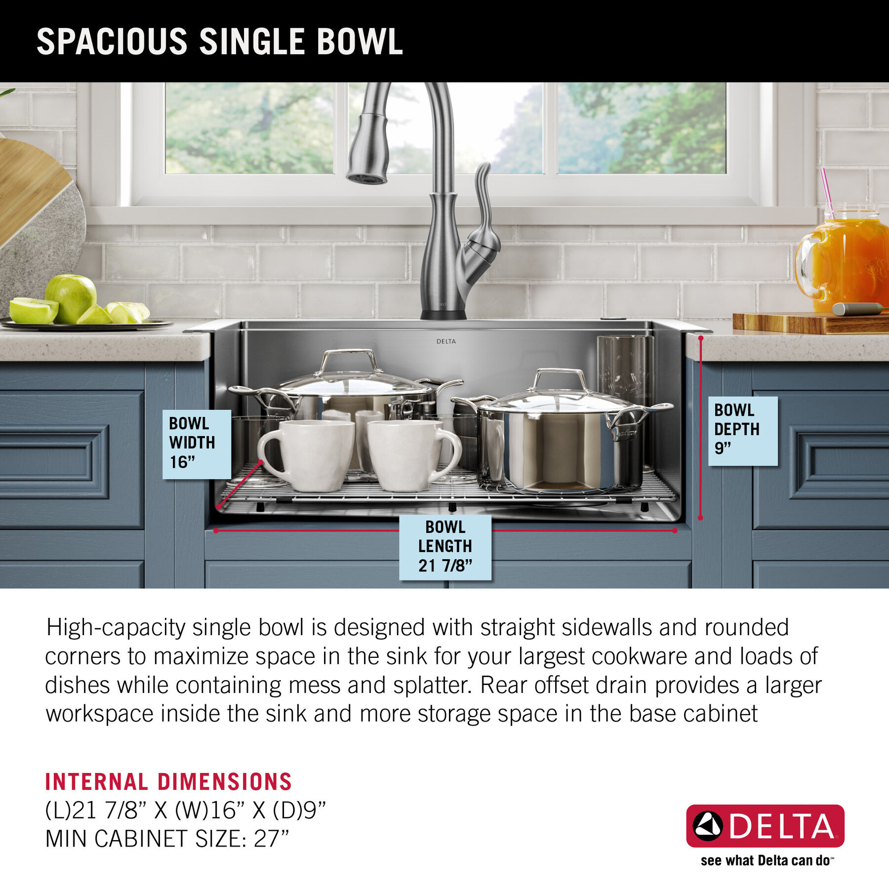 25” Workstation Kitchen Sink Drop-In Top Mount Stainless Steel Single Bowl with WorkFlow™ Ledge and Accessories, image 4