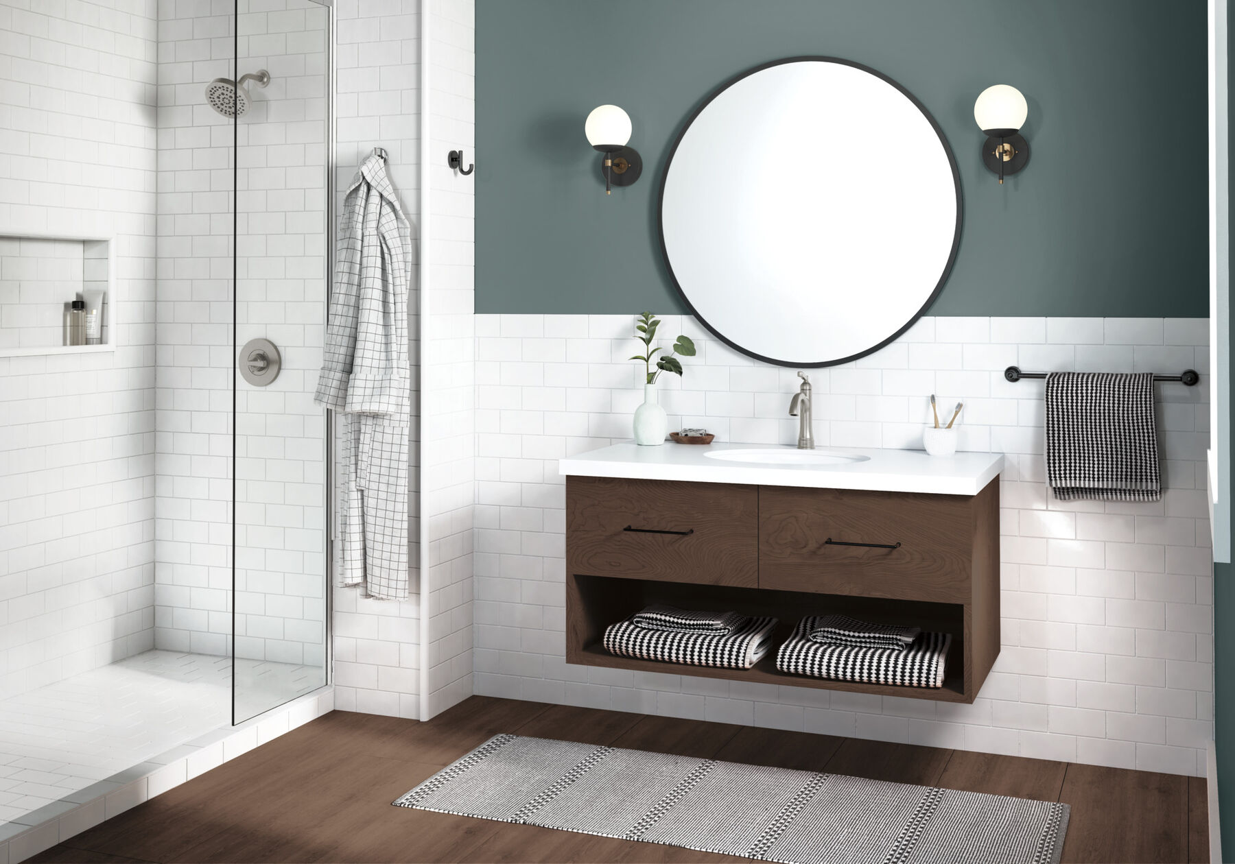 Single Handle Lavatory Faucet with 14 Series Shower Trim and Rough Bundle