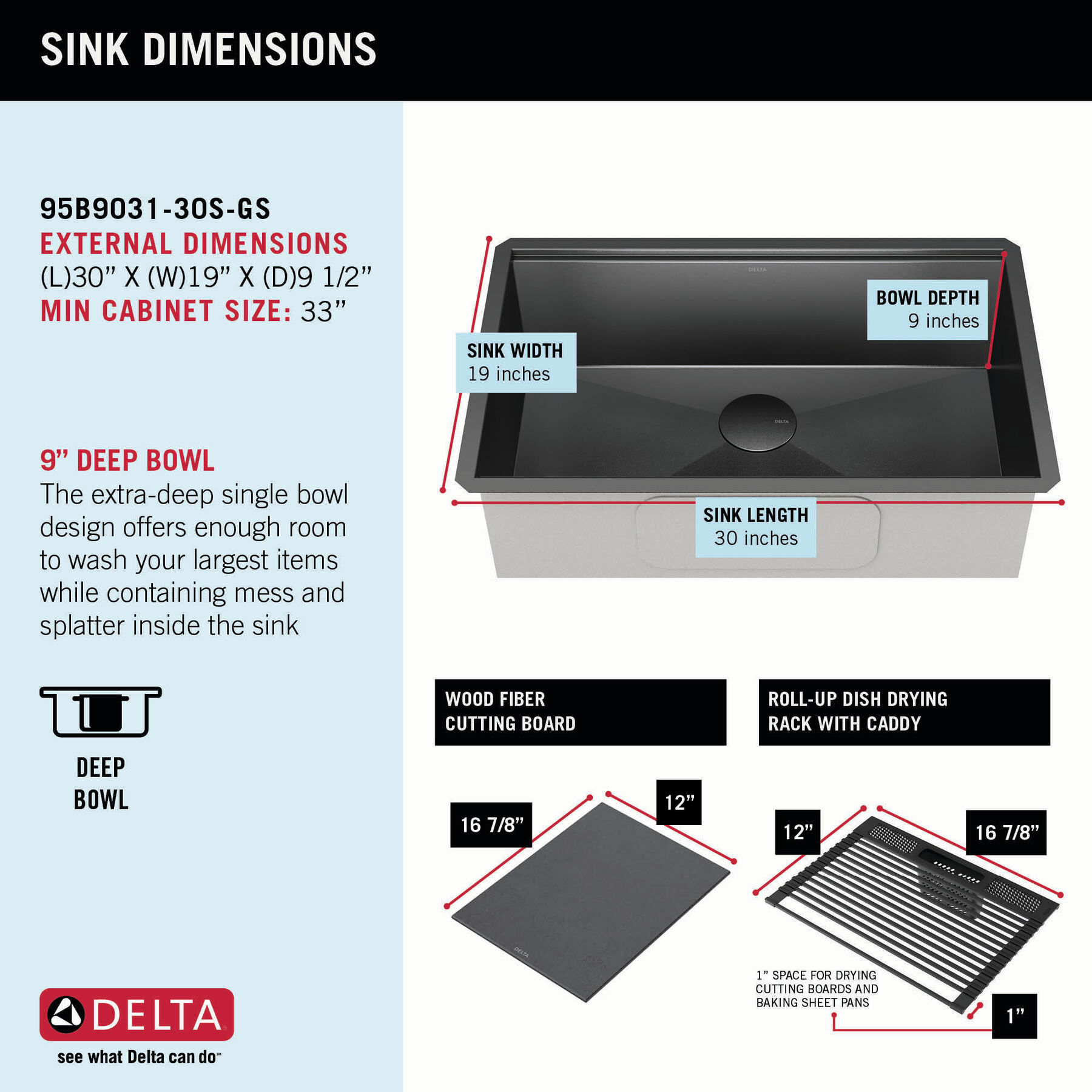 30” Undermount 16 Gauge Workstation Kitchen Sink Single Bowl with WorkFlow™ Ledge and Accessories, image 9