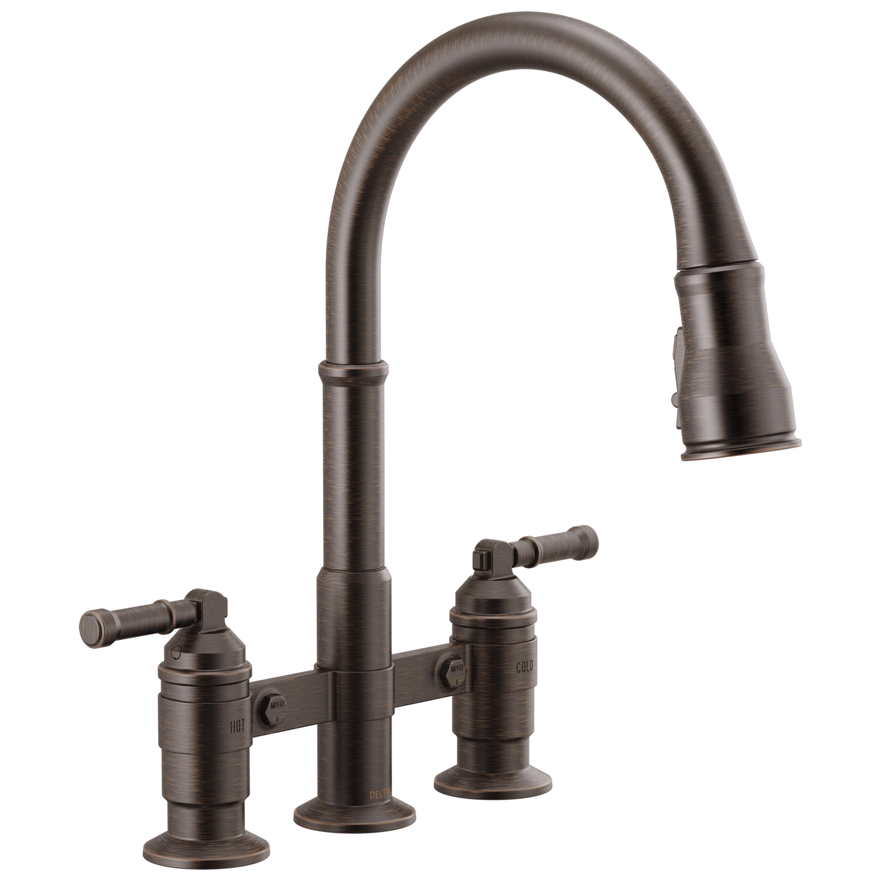 Two Handle Pull-Down Bridge Kitchen Faucet