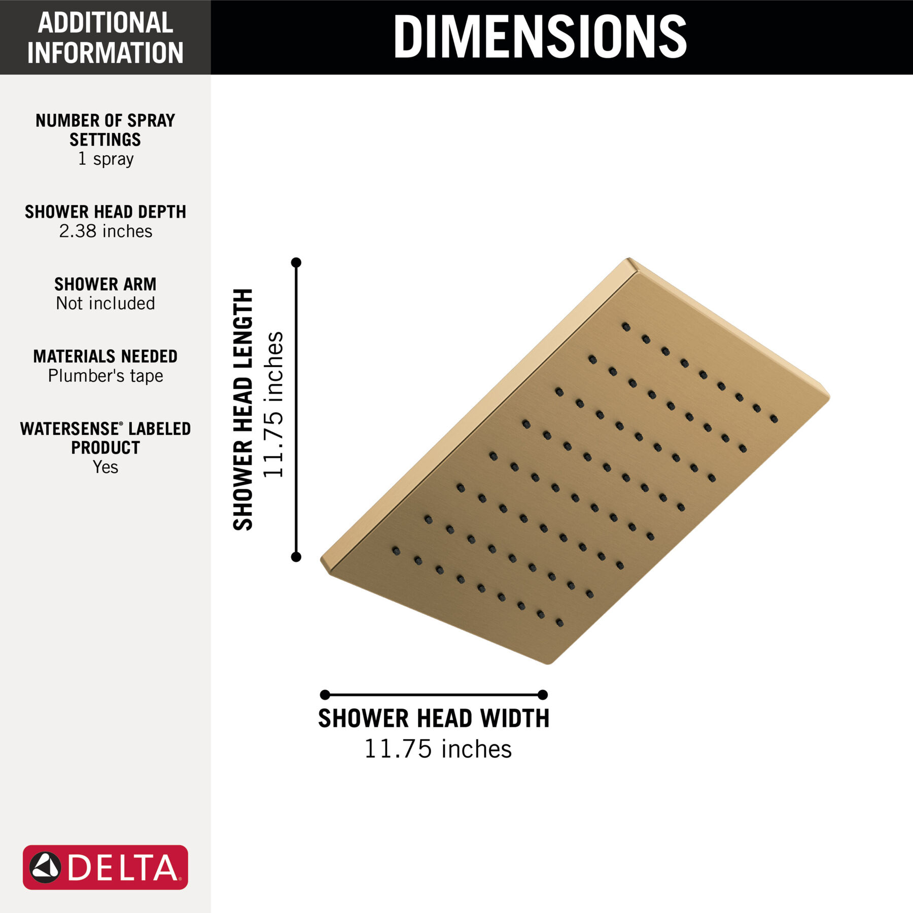 Single-Setting Metal Raincan Shower Head (Recertified), image 1