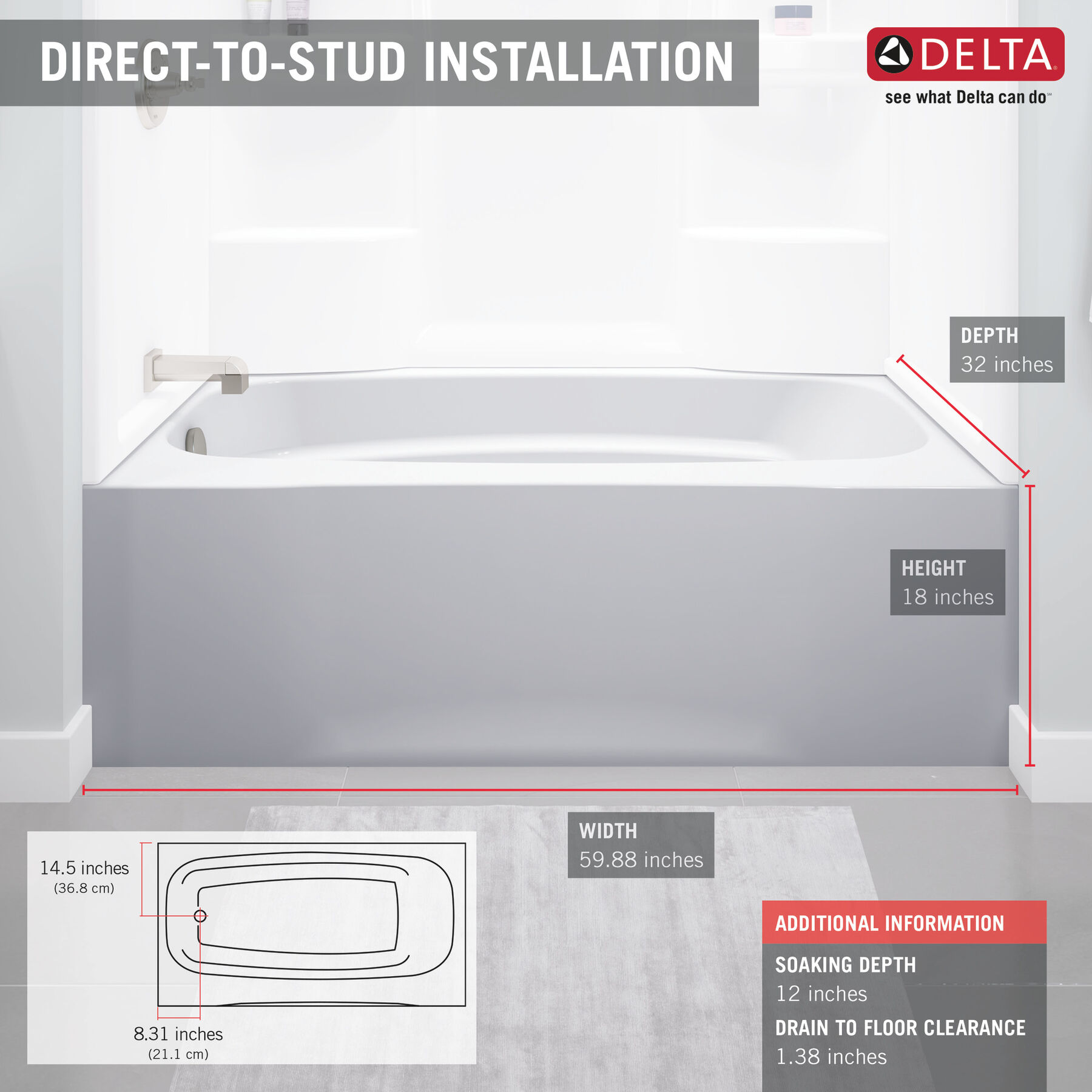 ProCrylic 60 in. x 32 in. Left Hand Tub, image 3